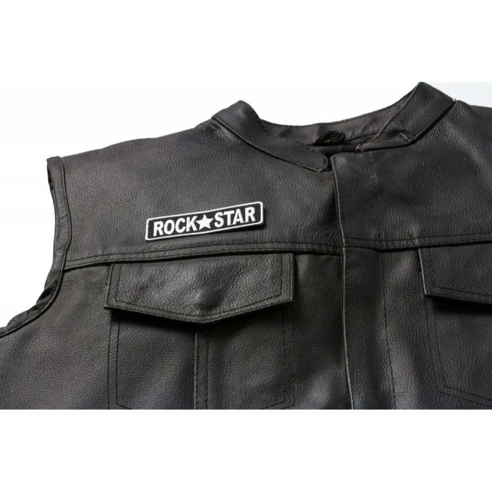 Patch, Embroidered Patch (Iron-On or Sew-On), Rock Star Patch White on Black, 3.5&#x22; x 1&#x22;