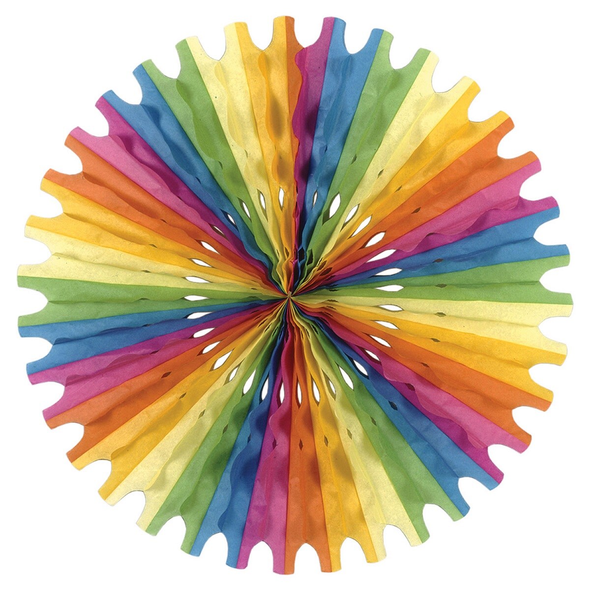 Beistle Club Pack of 12 Multi Color Tissue Fan Hanging Decorations 25&#x22;