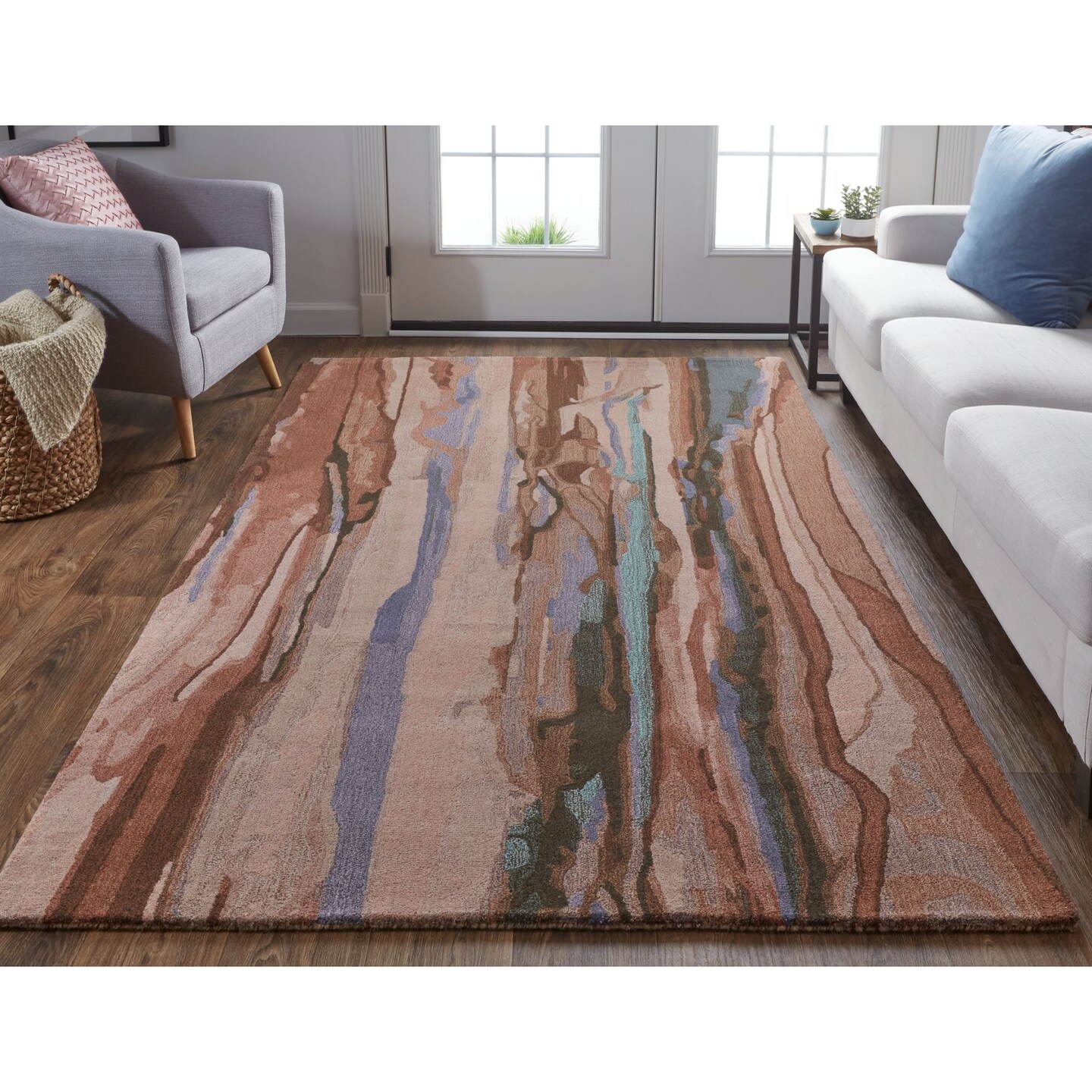 Feizy Home Collection 5&#x27; x 8&#x27; Bronze and Pink Watercolor Effect Hand Tufted Rectangular Wool Area Throw Rug