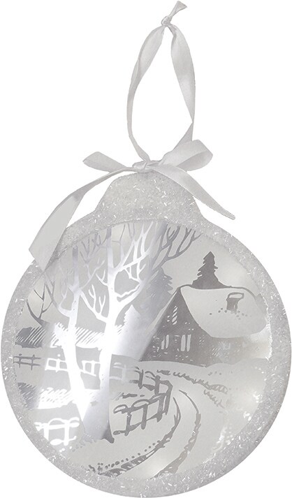 Northlight 8" White Pre-Lit LED Sparkle Winter Cottage Scene Round Christmas Ornament