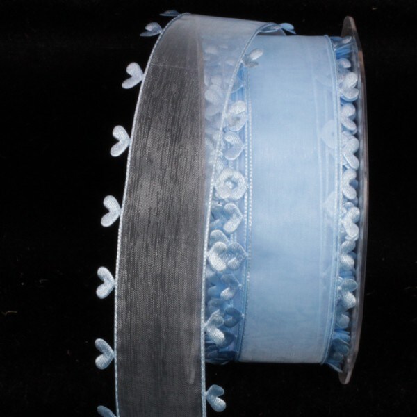 The Ribbon People Pale Blue Heart Edged Organdy Craft Ribbon 1.5&#x22; x 44 Yards
