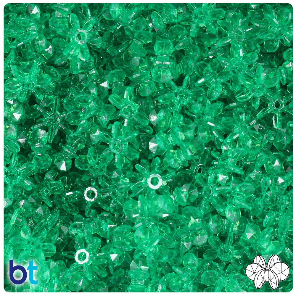 BeadTin Emerald Transparent 10mm SunBurst Plastic Craft Beads (450pcs)
