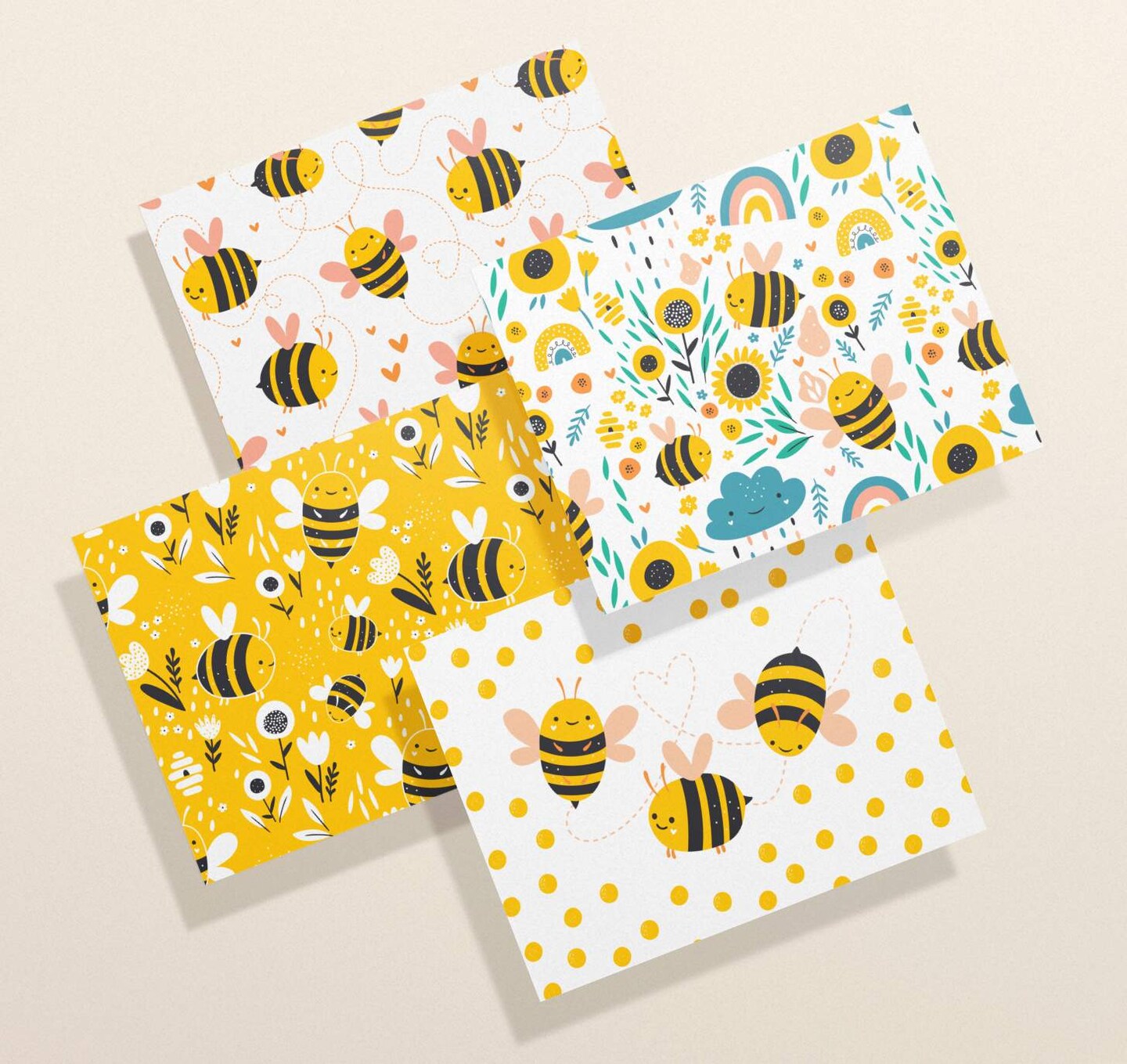 Bumble Bee Greeting Cards | Bees Cards Set | Cartoon Bee Cards | Bees ...