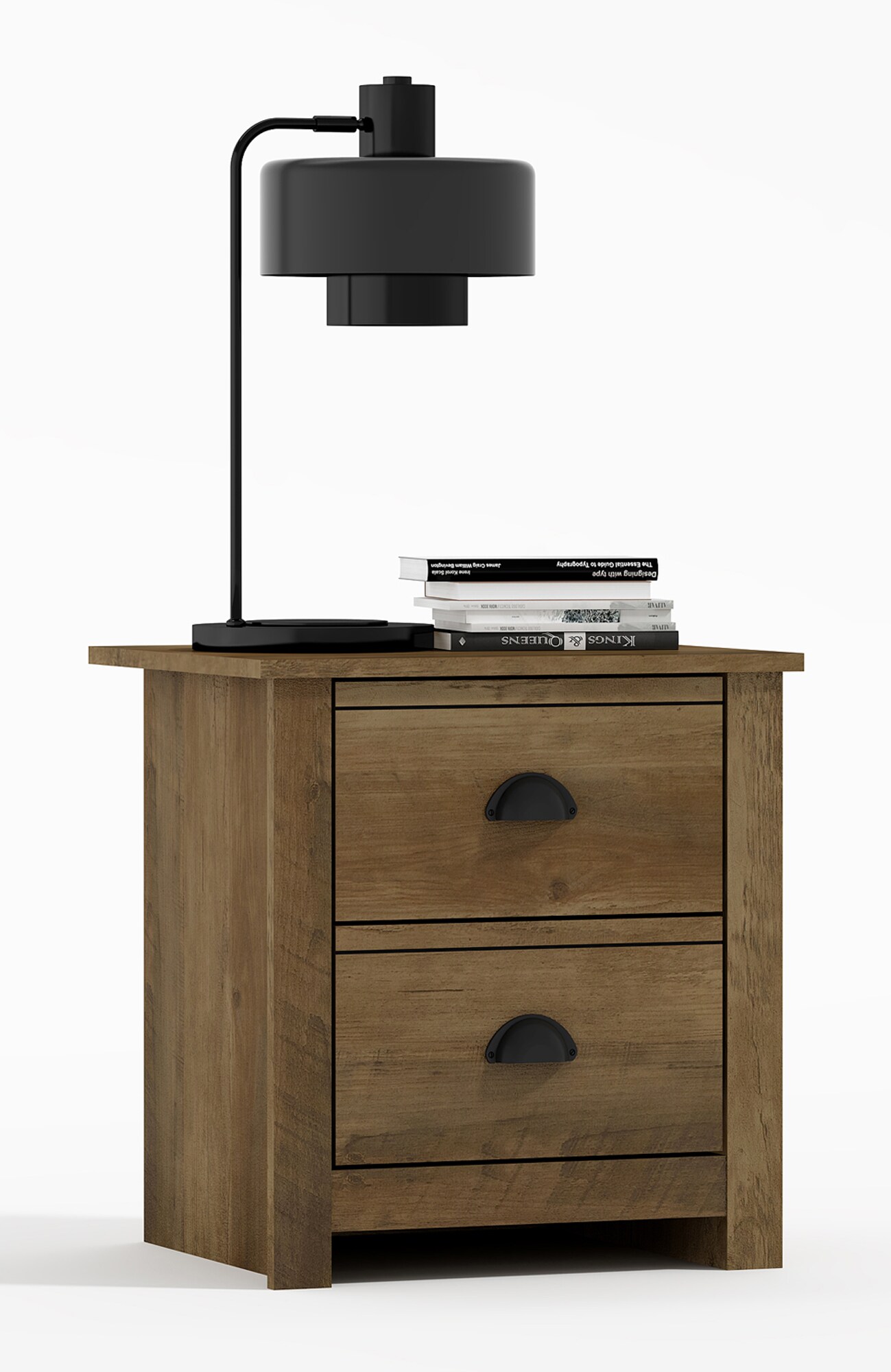 Geordano 2-Drawer Knotty Oak Nightstand (20&#x22; x 16.3&#x22; x 18.9&#x22;)