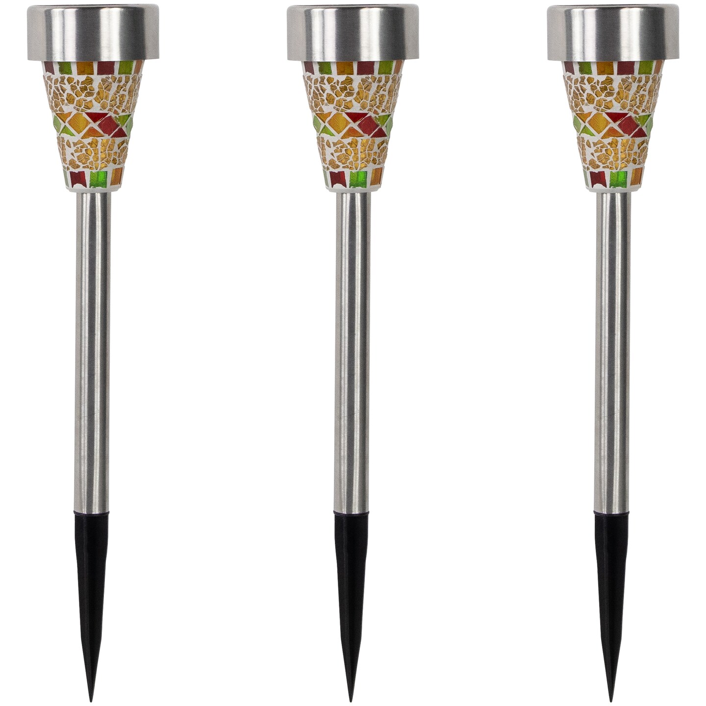 Northlight Set of 3 Red Mosaic Stained Glass Solar Powered LED Pathway Markers, 15.5"