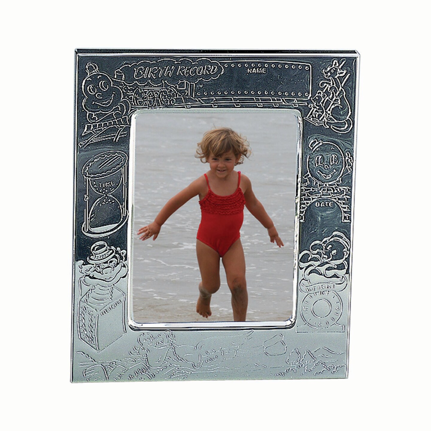 Contemporary Home Living 3.5&#x22; x 5&#x22; Nickel-Plated Rectangular Birth Record Photo Frame