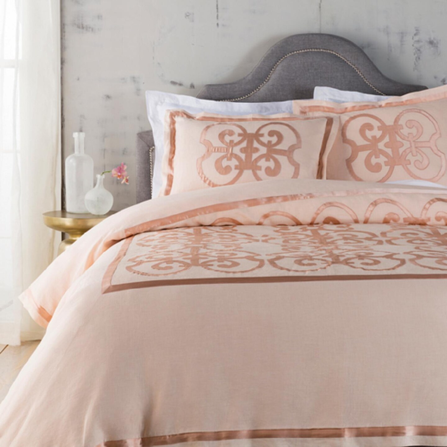 Diva At Home Peach and Cantaloupe Orange Royalty Decorative Linen Twin Duvet Comforter