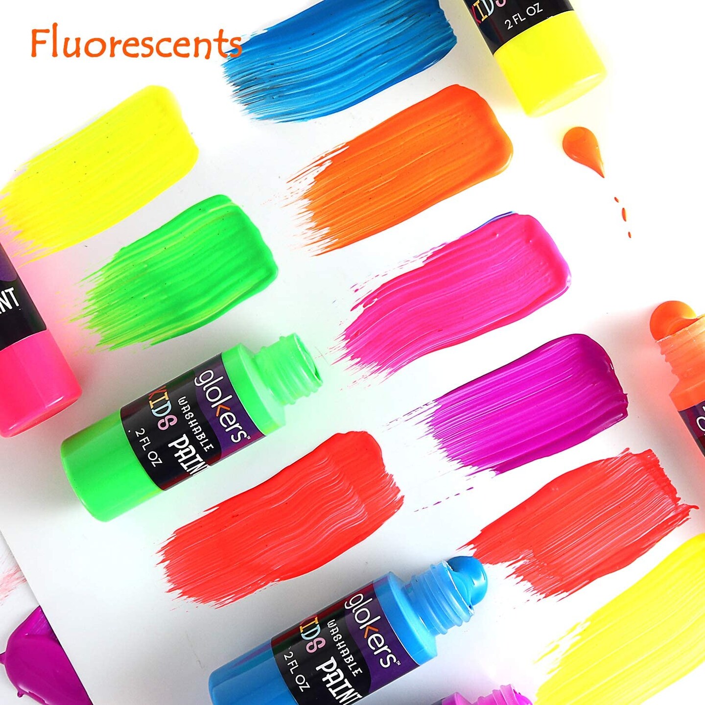 Glokers 12 Colors Washable Paint Set for Kids Regular and Fluorescent Colors