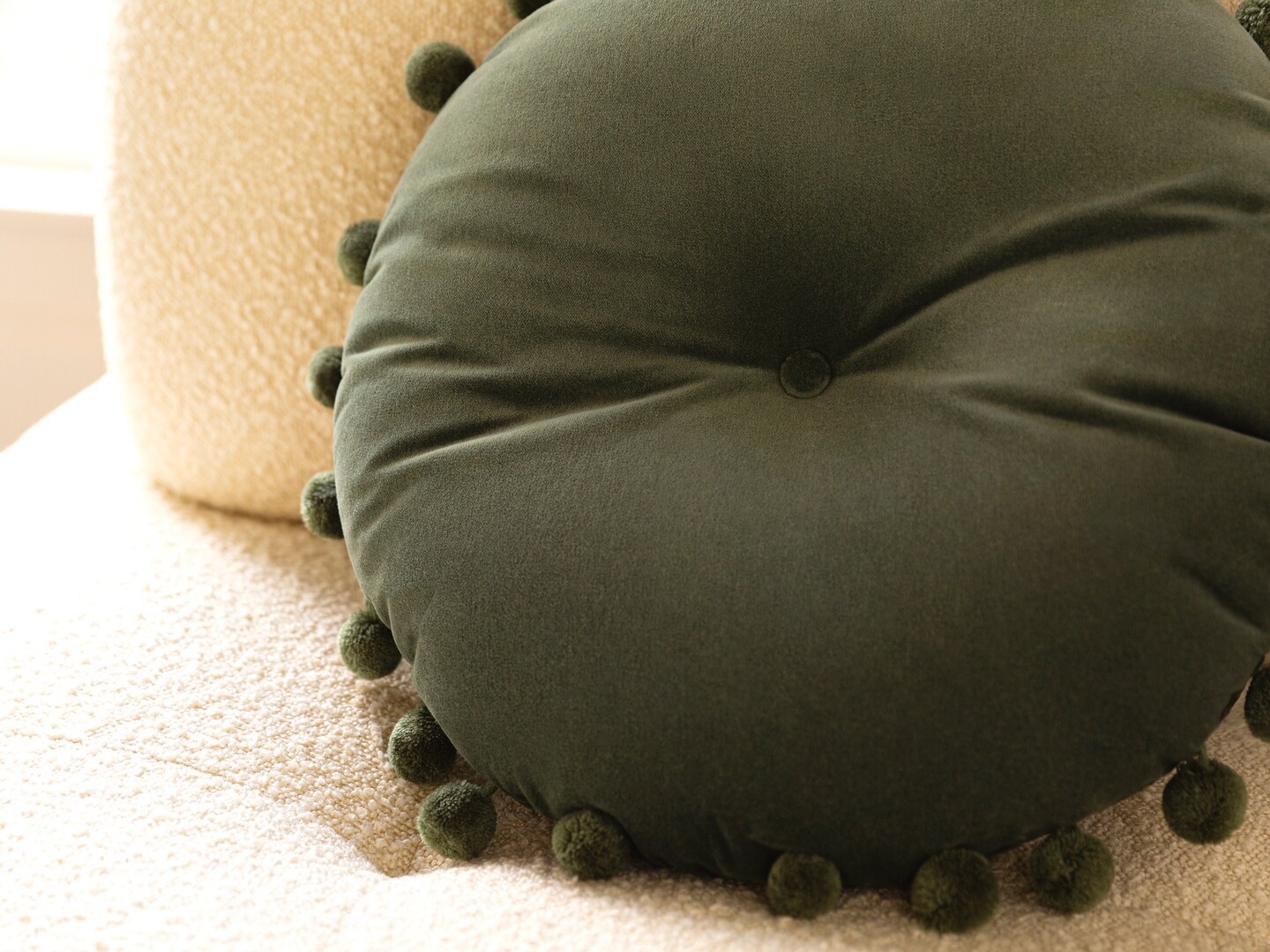 Tiwari Home 18&#x22; Olive Green Solid Button Tufted Round Throw Pillow