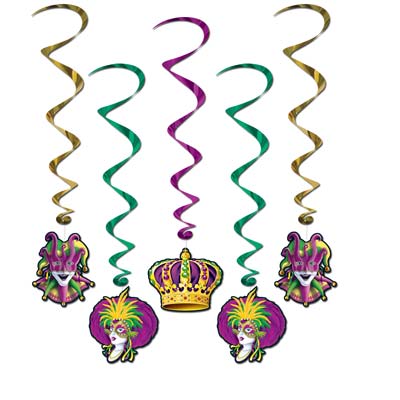 Party Central Club Pack of 30 Multi-Color Traditional Mardi Gras Spiral Whirls 40&#x22;