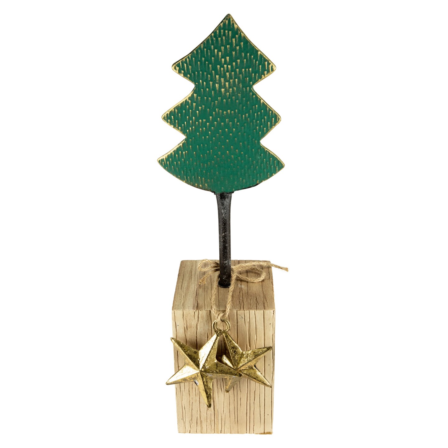 Northlight Metal Tree with Stars and Chunky Wooden Base Christmas Decoration - 16.75" - Green