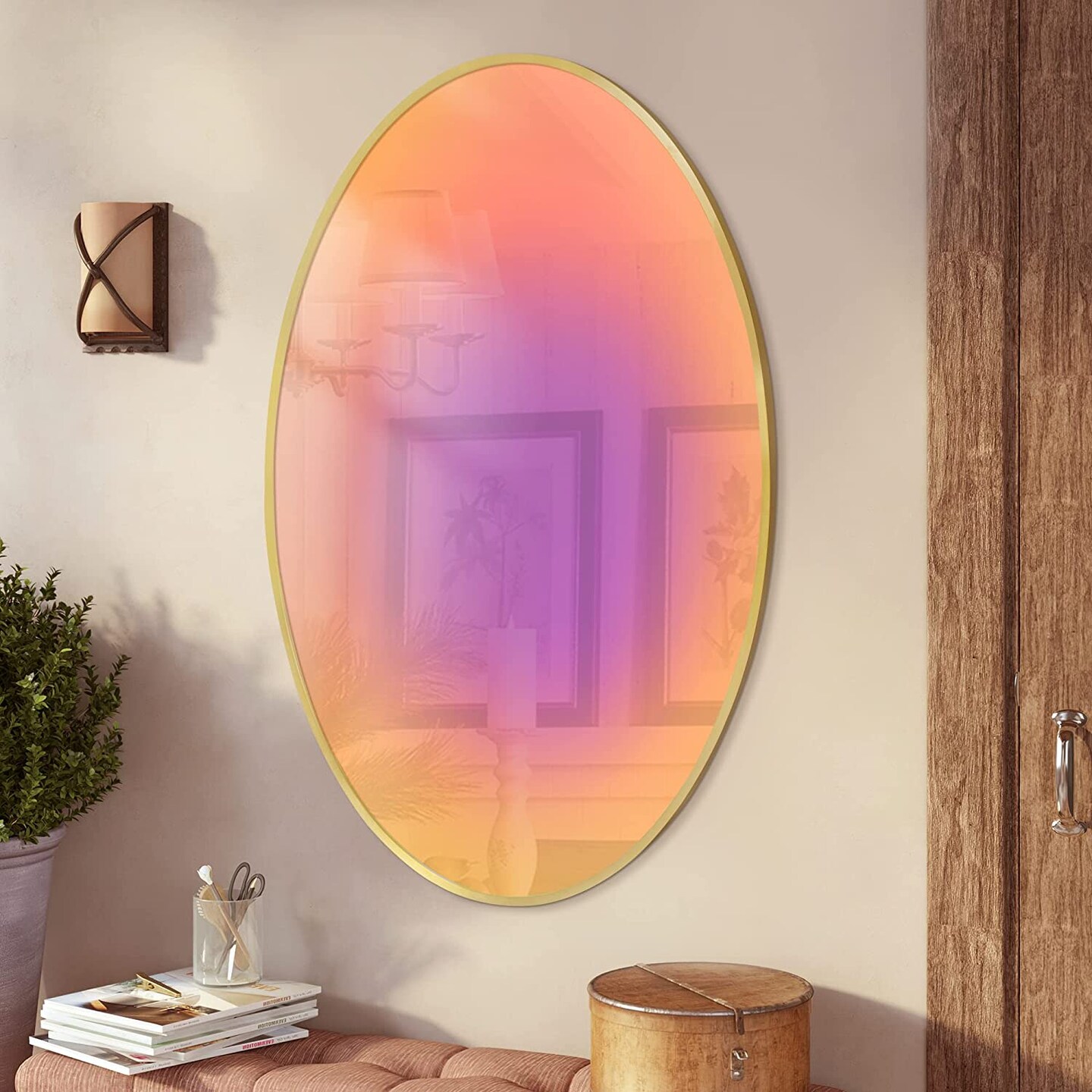 Round Mirror Wall Decor Mirror Wall Art Mirrors with Colour Reflection