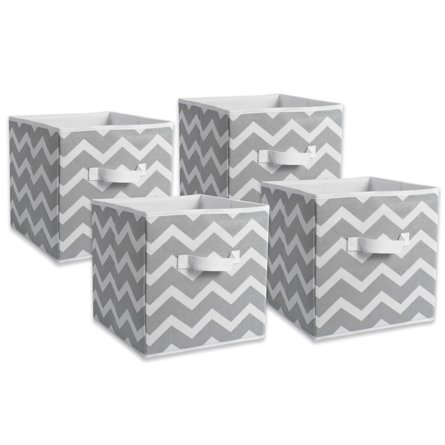 Contemporary Home Living Set of 4 Gray Nonwoven Polyester Cube Storage Bin with Chevron Design 11&#x22;
