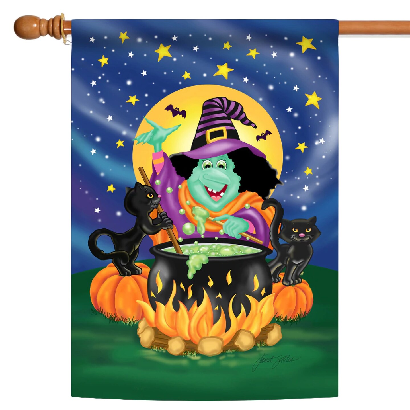 Toland Home Garden Halloween Witch&#x27;s Cauldron Outdoor House Flag 40&#x22; x 28&#x22;