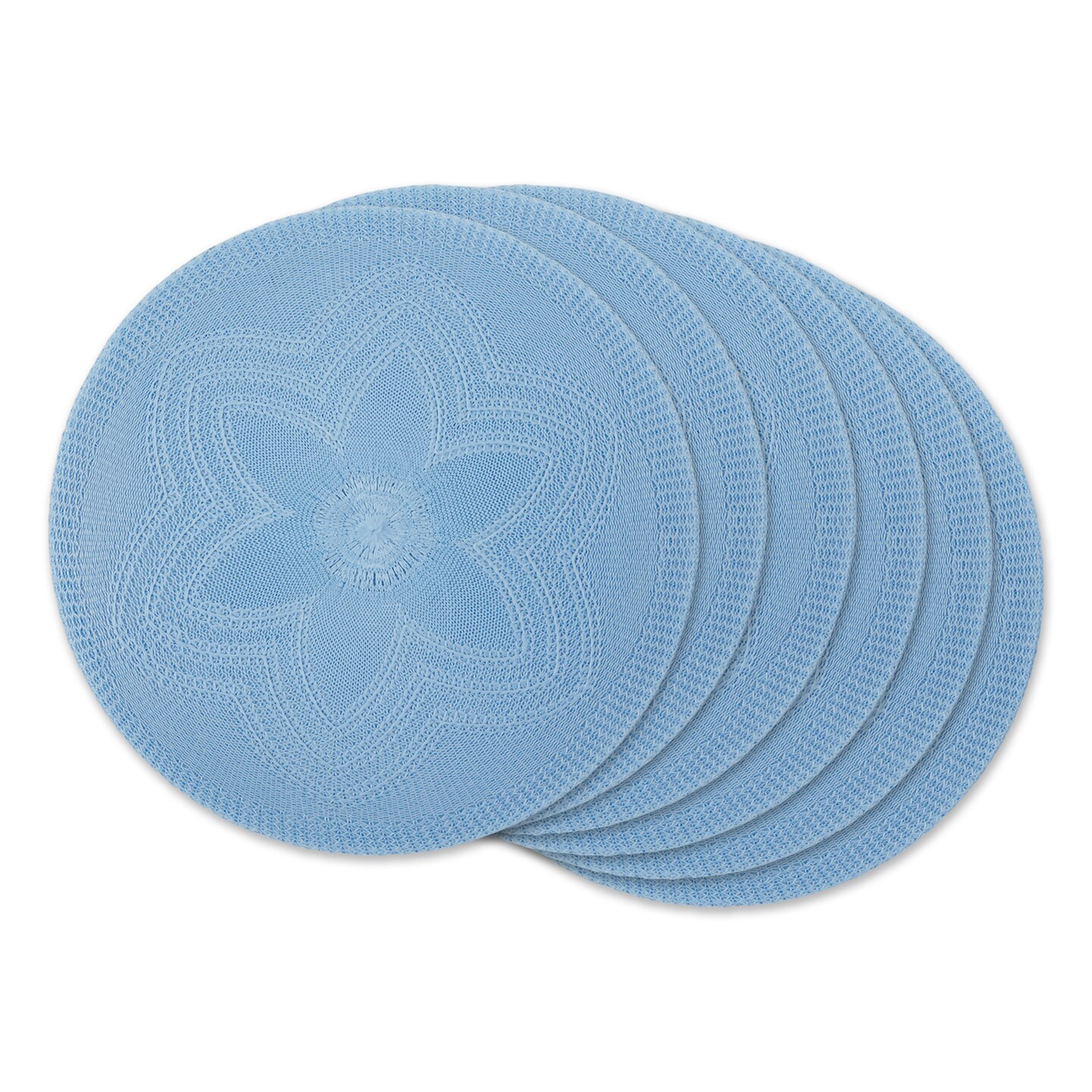 Contemporary Home Living Woven Flower Round Placemats - 15&#x22; - Baby Blue - Set of 6