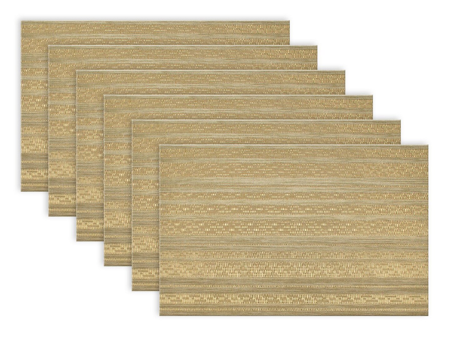 Contemporary Home Living Set of 6 Gold and Brown Weave Patterned Rectangular Placemats 18&#x22;