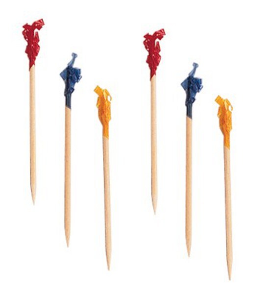 Party Central Club Pack of 1200 Red and Blue Frilly Wood Party Hors D&#x27;oeuvres Food Toothpicks 2.5&#x22;
