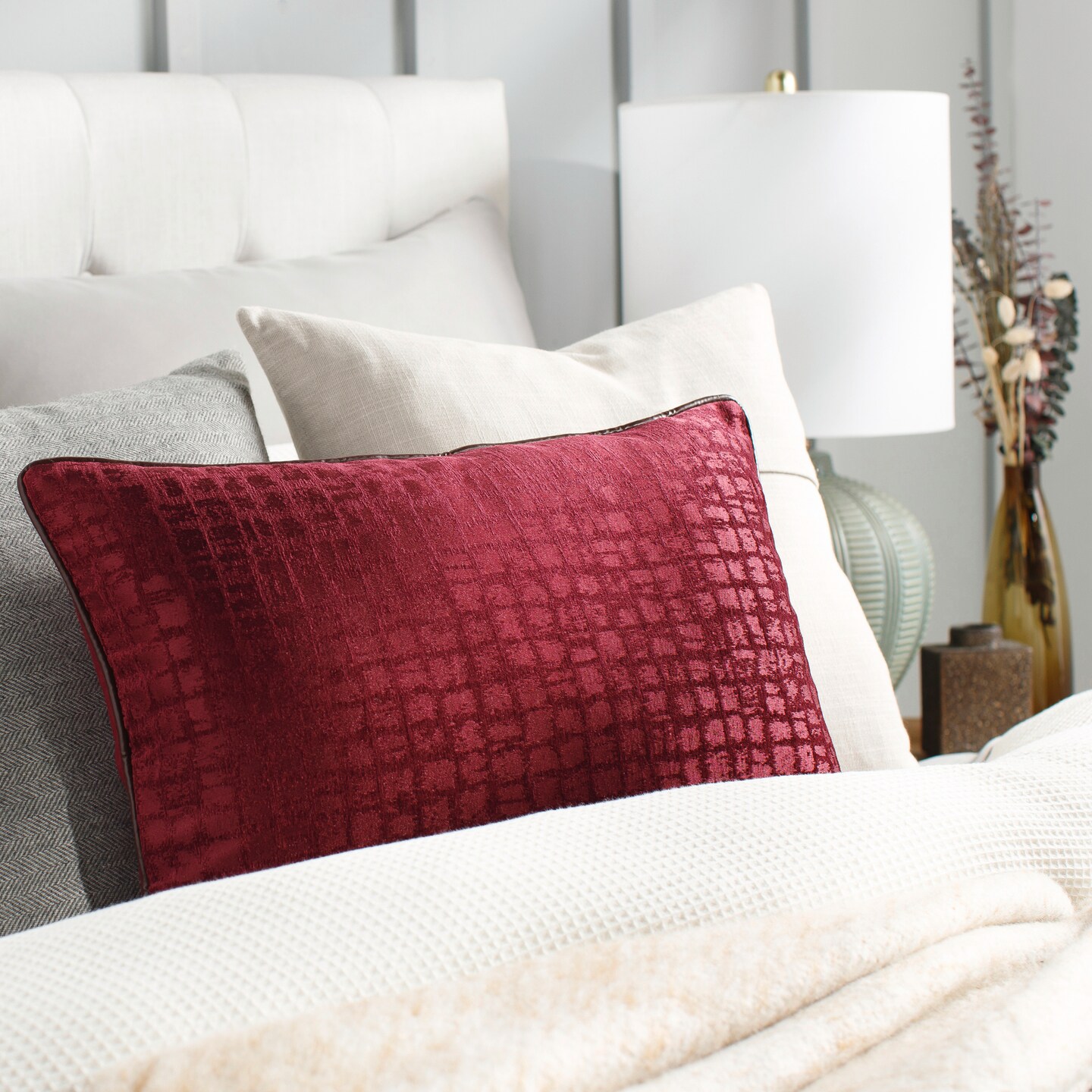 Tiwari Home 20&#x22; Red and Brown Gingham Woven Rectangular Throw Pillow Cover