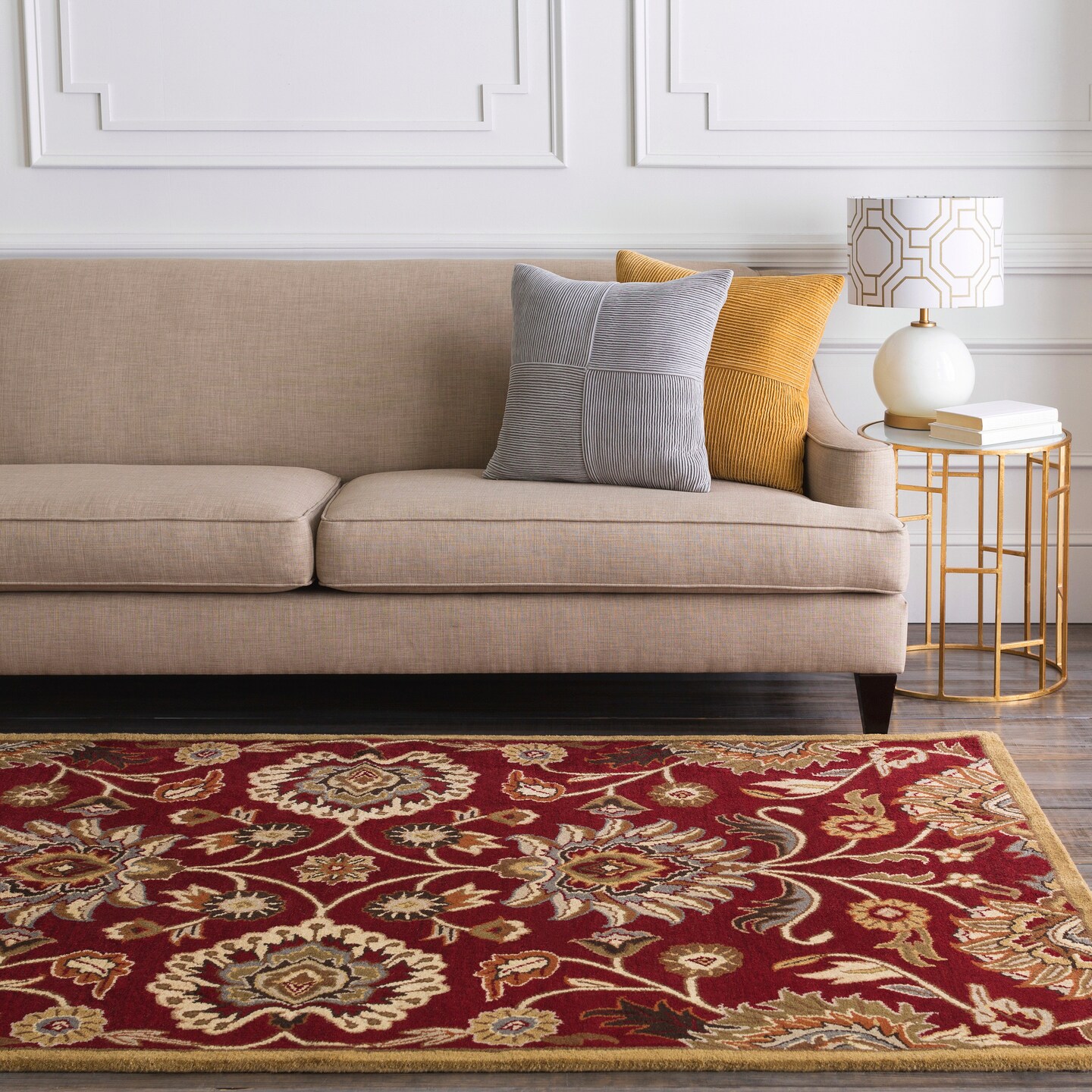 Diva At Home 4&#x27; x 4&#x27; Octavia Maroon And Caramel Decorative Square Wool Area Throw Rug
