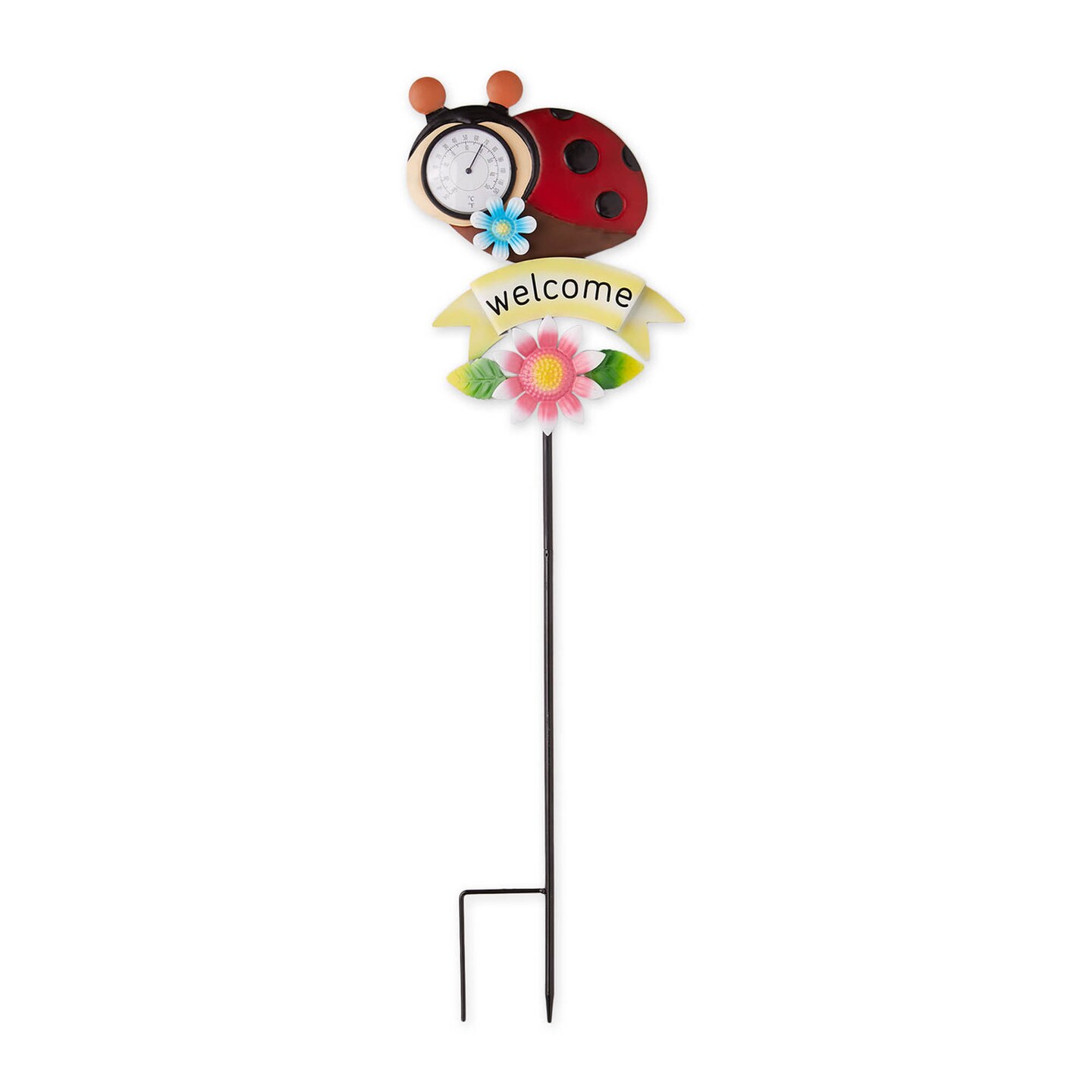 Accent Plus Home Decorative Metal Thermometer Garden Stake - Ladybug