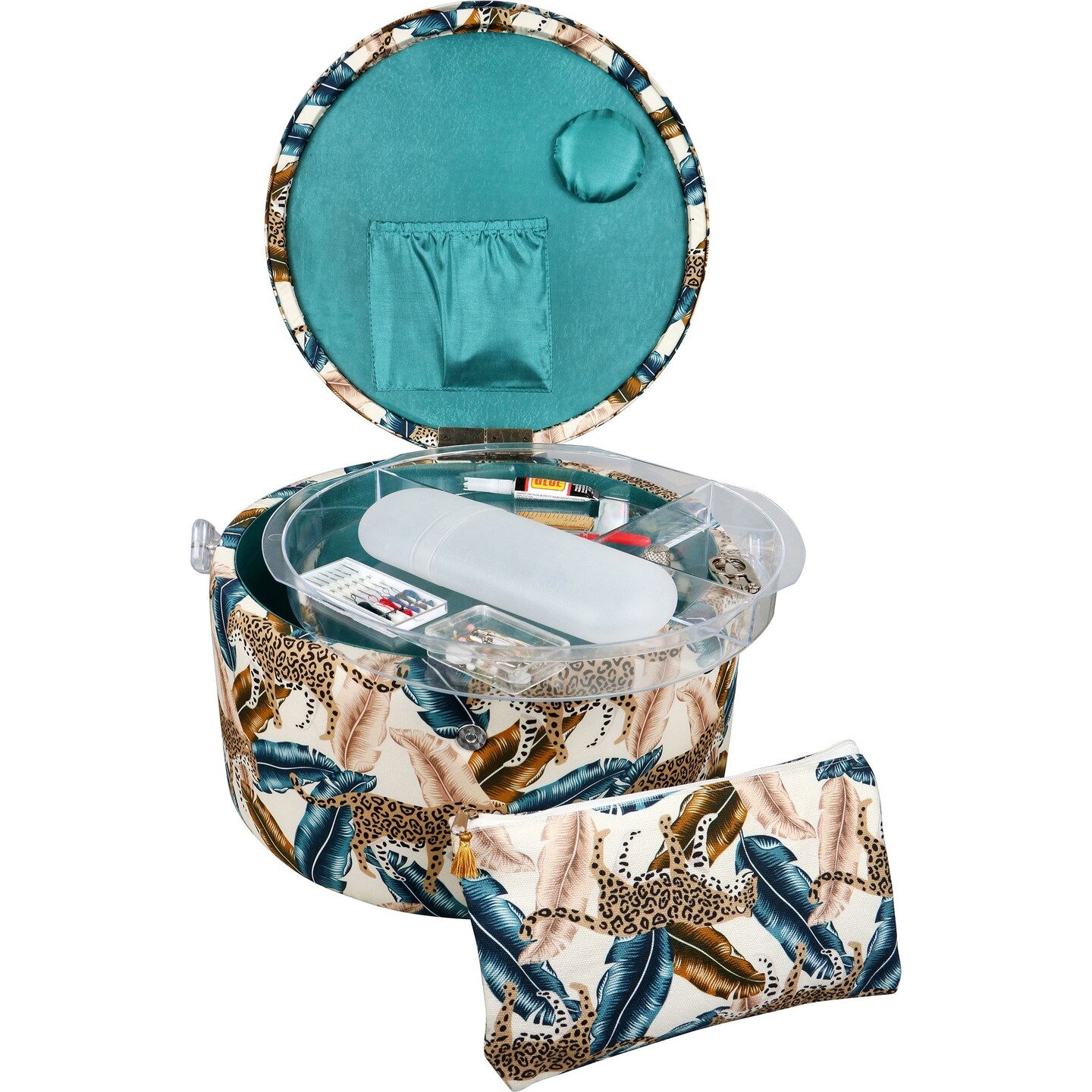 Singer Sew'n Stow Sewing Basket Kit 32Pcs And Zipper PouchJungle Print