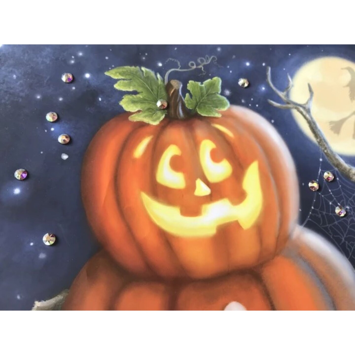 Glow Decor Navy Blue and Orange Pumpkin with Swarovski Crystals Square Halloween Pizazz Wall Art Decor 10&#x22; x 10&#x22;
