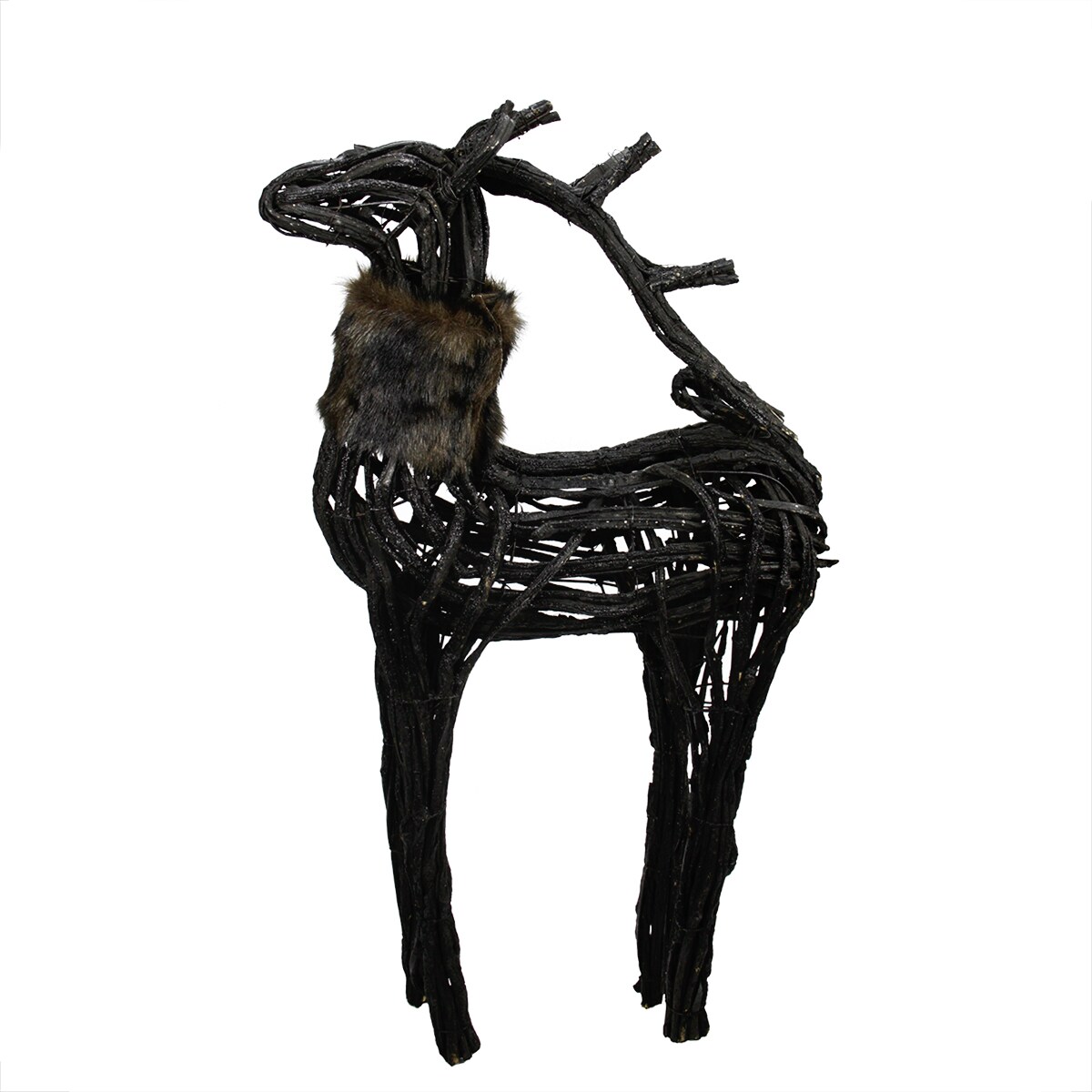 Northlight Glittered Wicker Standing Reindeer with Faux Fur Christmas Figure - 36&#x22; - Black