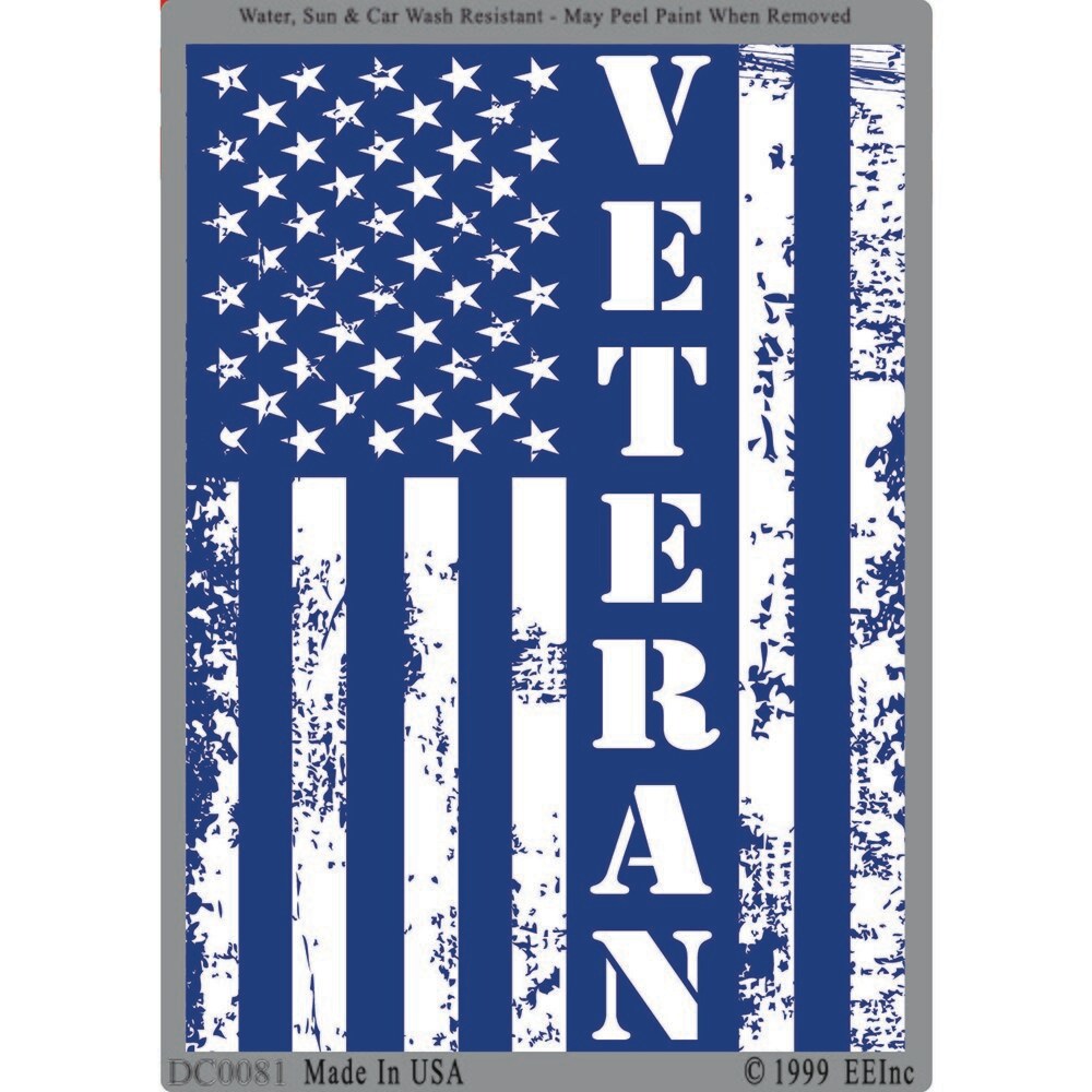 Patriotic Blue and White American Flag Sticker, Veteran (3&#x22;x4-1/4&#x22;)