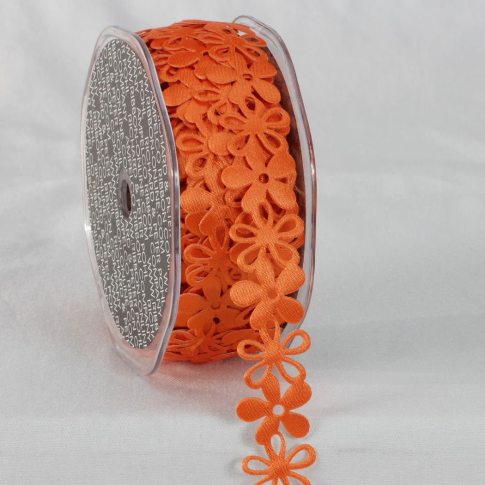 The Ribbon People Orange Sticky Back Flower Garland Lace Craft Ribbon 0.8&#x22; x 22 Yards