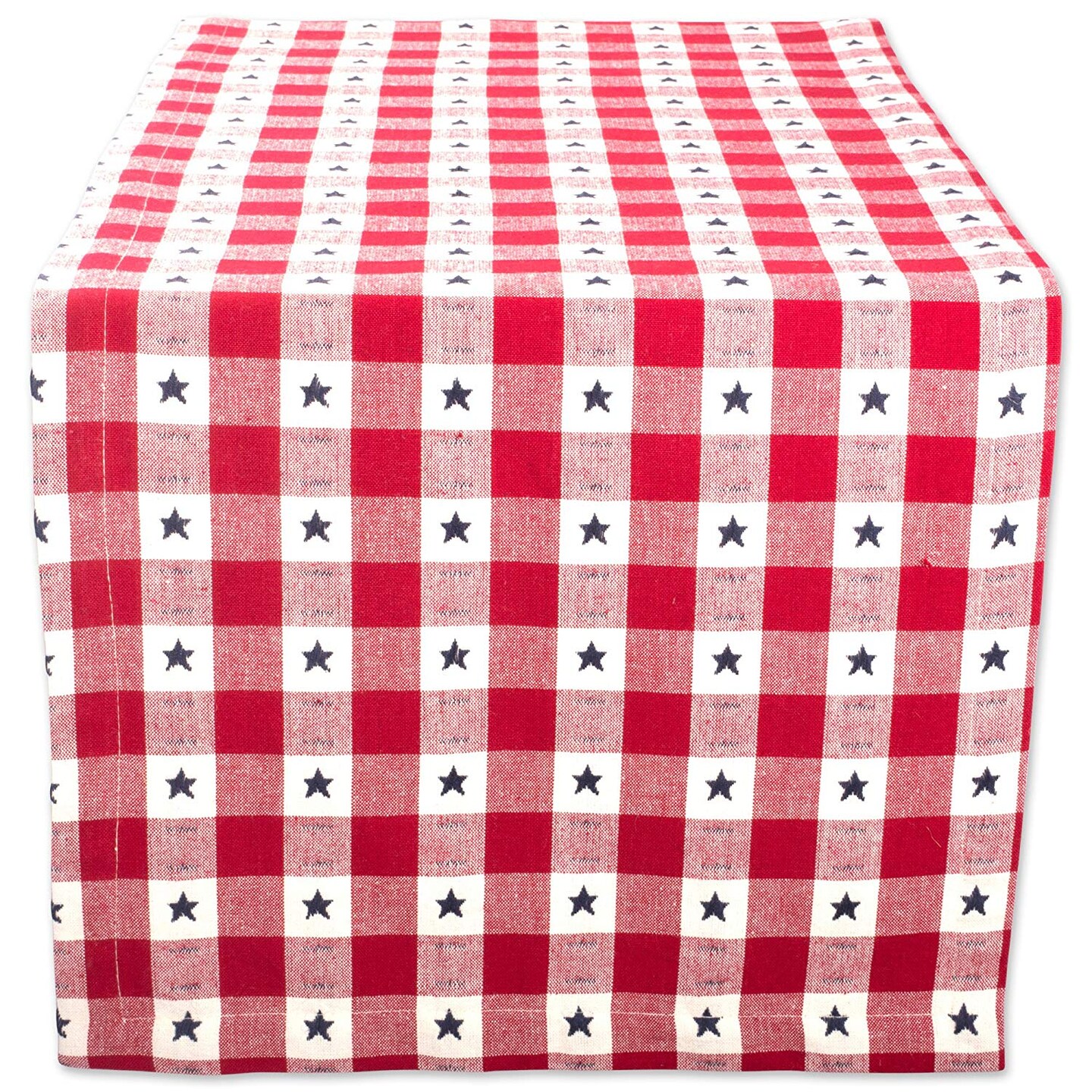 Contemporary Home Living 108&#x22; Red and White Stars Checkered Rectangular Table Runner