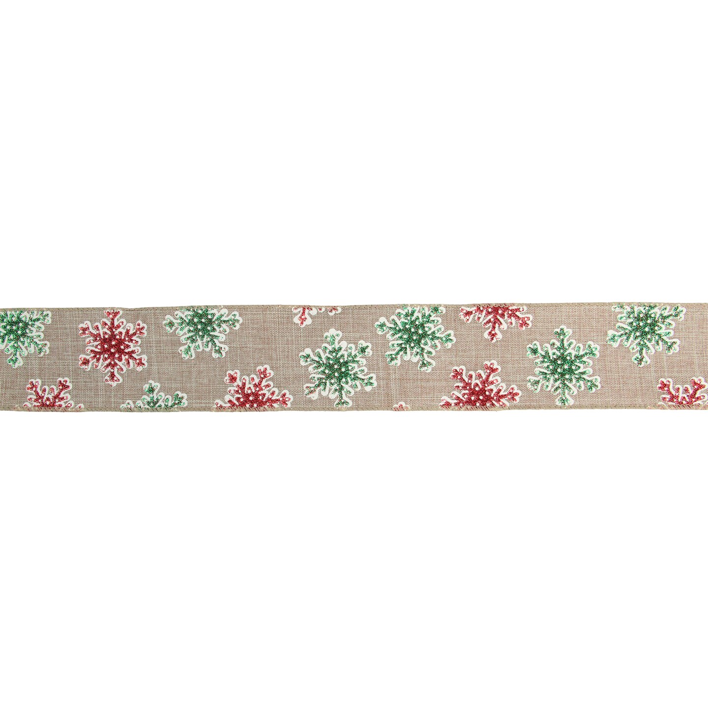 Northlight Red and Green Snowflake Burlap Christmas Wired Craft Ribbon 2.5&#x22; x 16 Yards