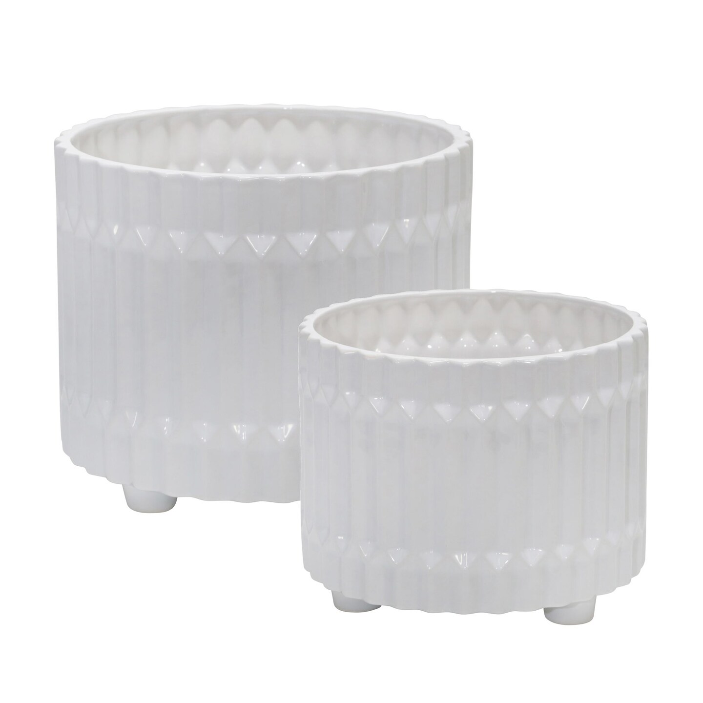 Kingston Living Set of 2 White Fluted Ceramic Outdoor Planters 12"