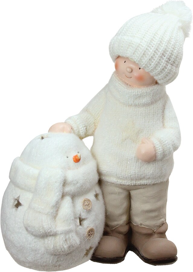 Northlight Snowman with Standing Boy Christmas Tealight Candle Holder - 17.25&#x22; - White