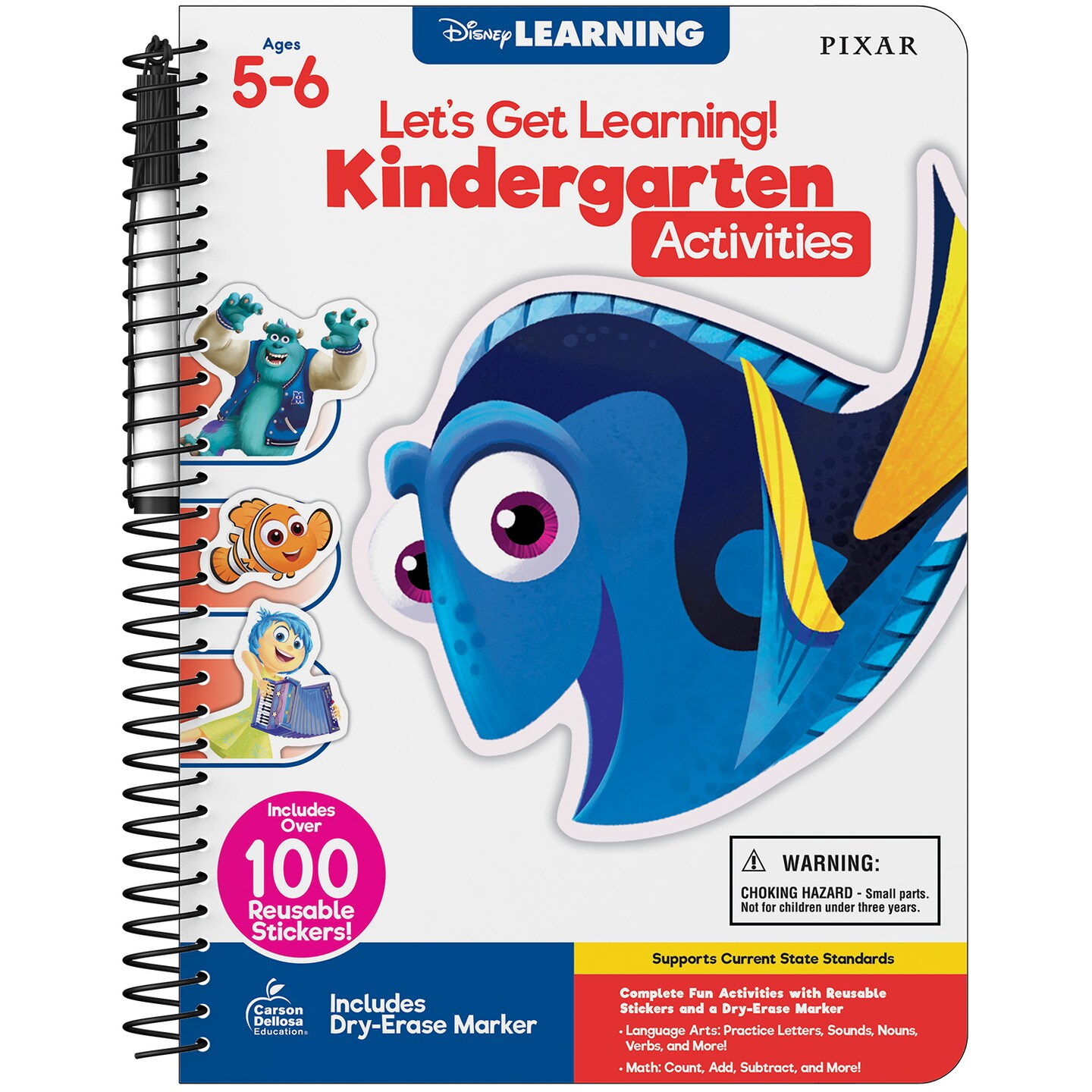 Disney Learning Let&#x27;s Get learning! Kindergarten Activity Book, Wipe Clean Workbook With Math, Letters, Handwriting, Addition &#x26; Subtraction Activities, Reusable Sticker Book for Kindergarteners