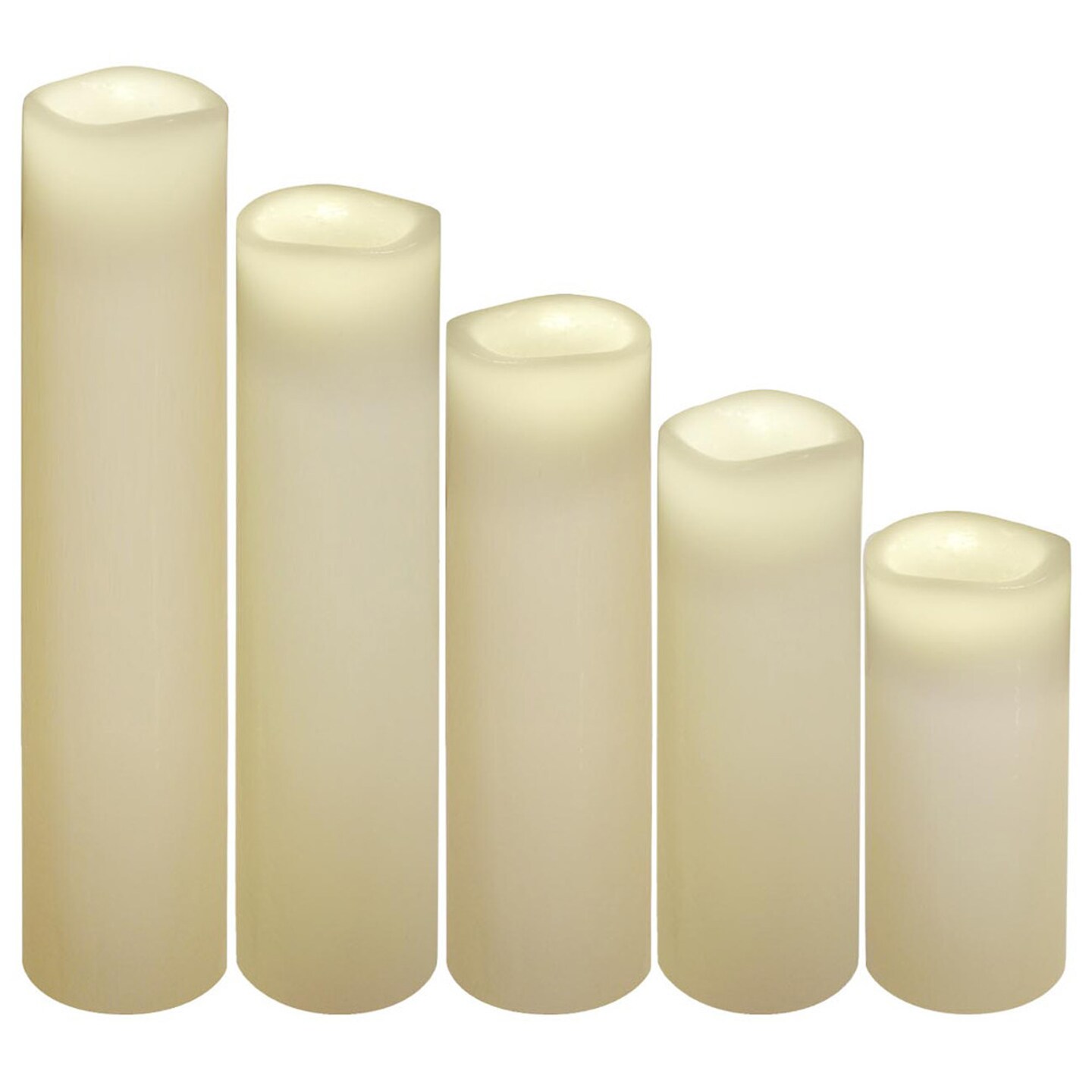 Brite Star Set of 5 White Battery Operated Flameless Pillar Candles, 8&#x22;