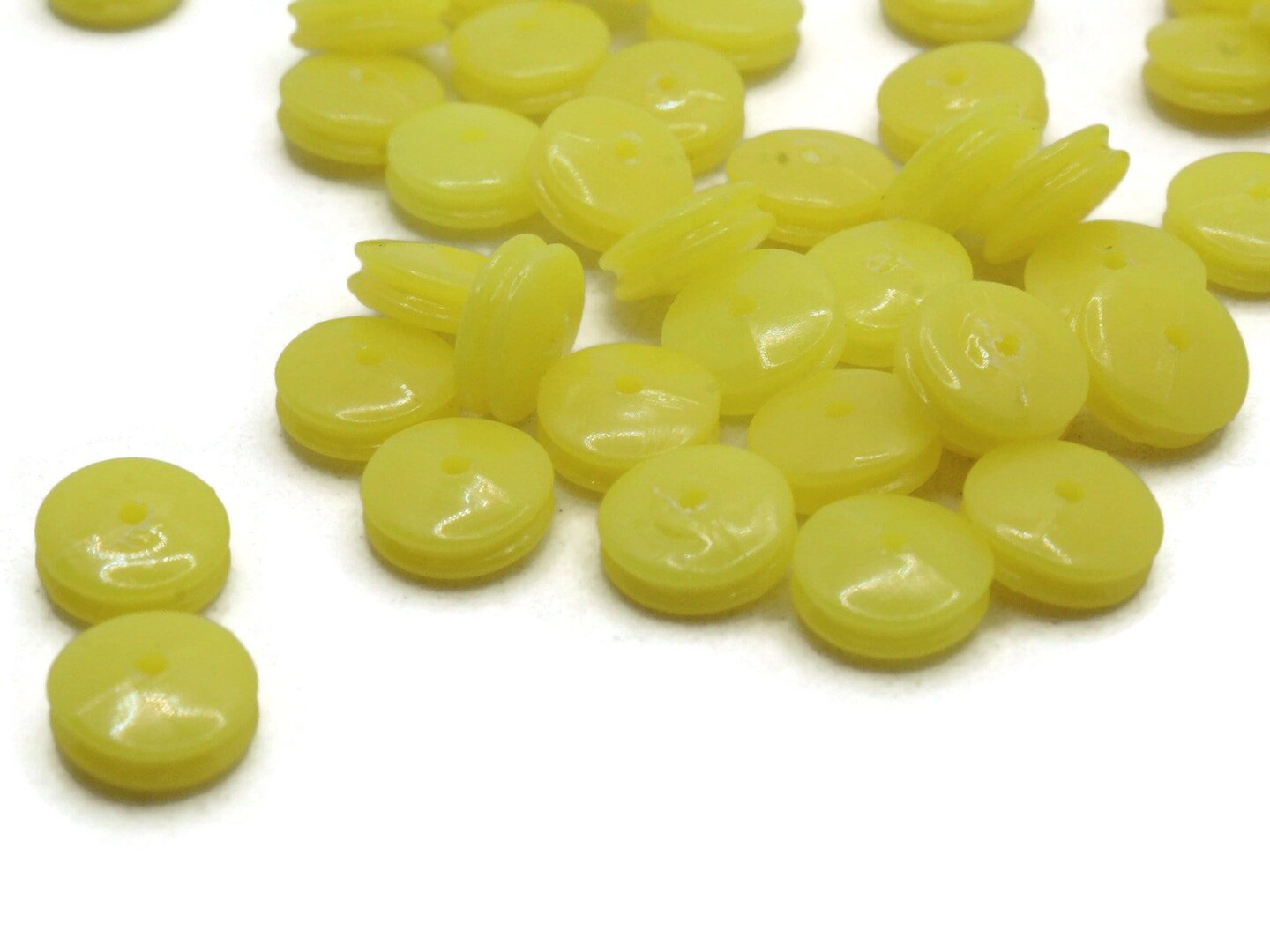 47 9mm Yellow Grooved Disc Vintage Plastic Rondelle Beads