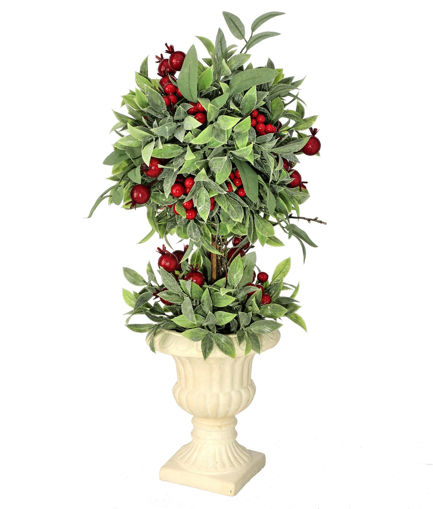 Contemporary Home Living 21&#x22; Green and Red Smilax Berries Christmas Topiary Urn Planter