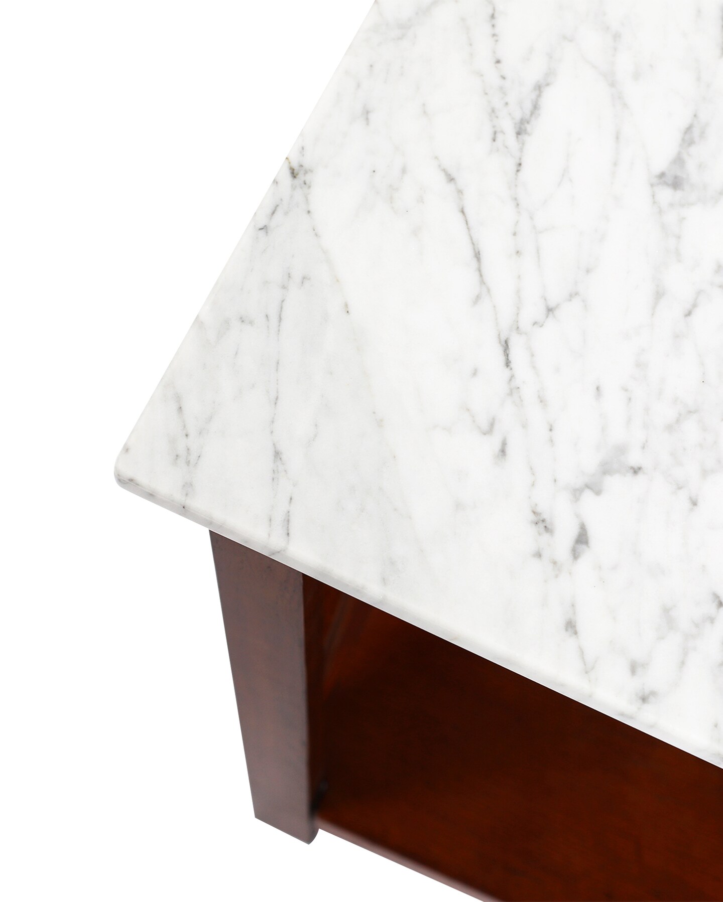 Agatha 15&#x22; Square Italian Carrara White Marble Side Table with walnut color solid wood Legs