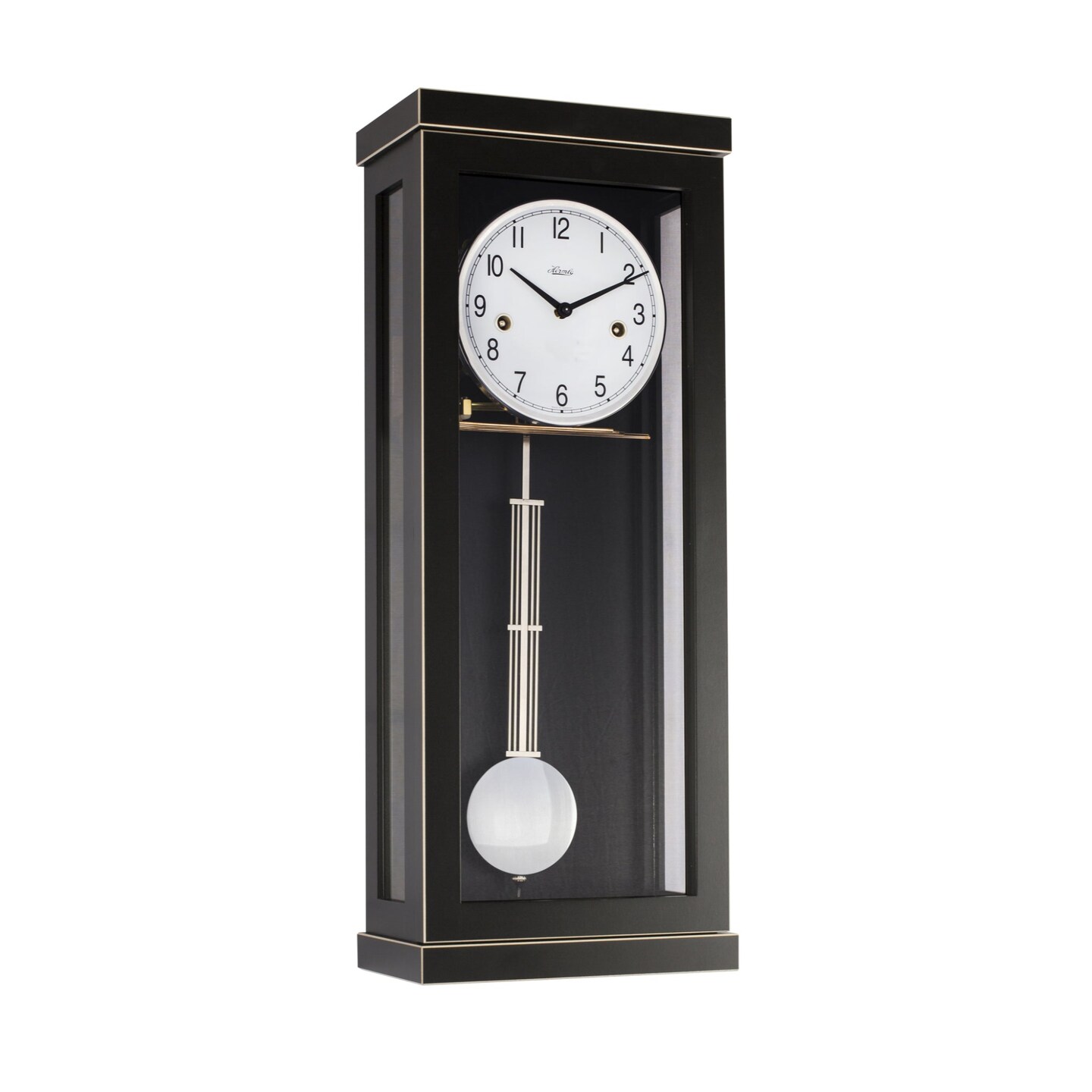 Hermle 22&#x22; White and Black Rectangular Regulator Pendulum Wall Clock