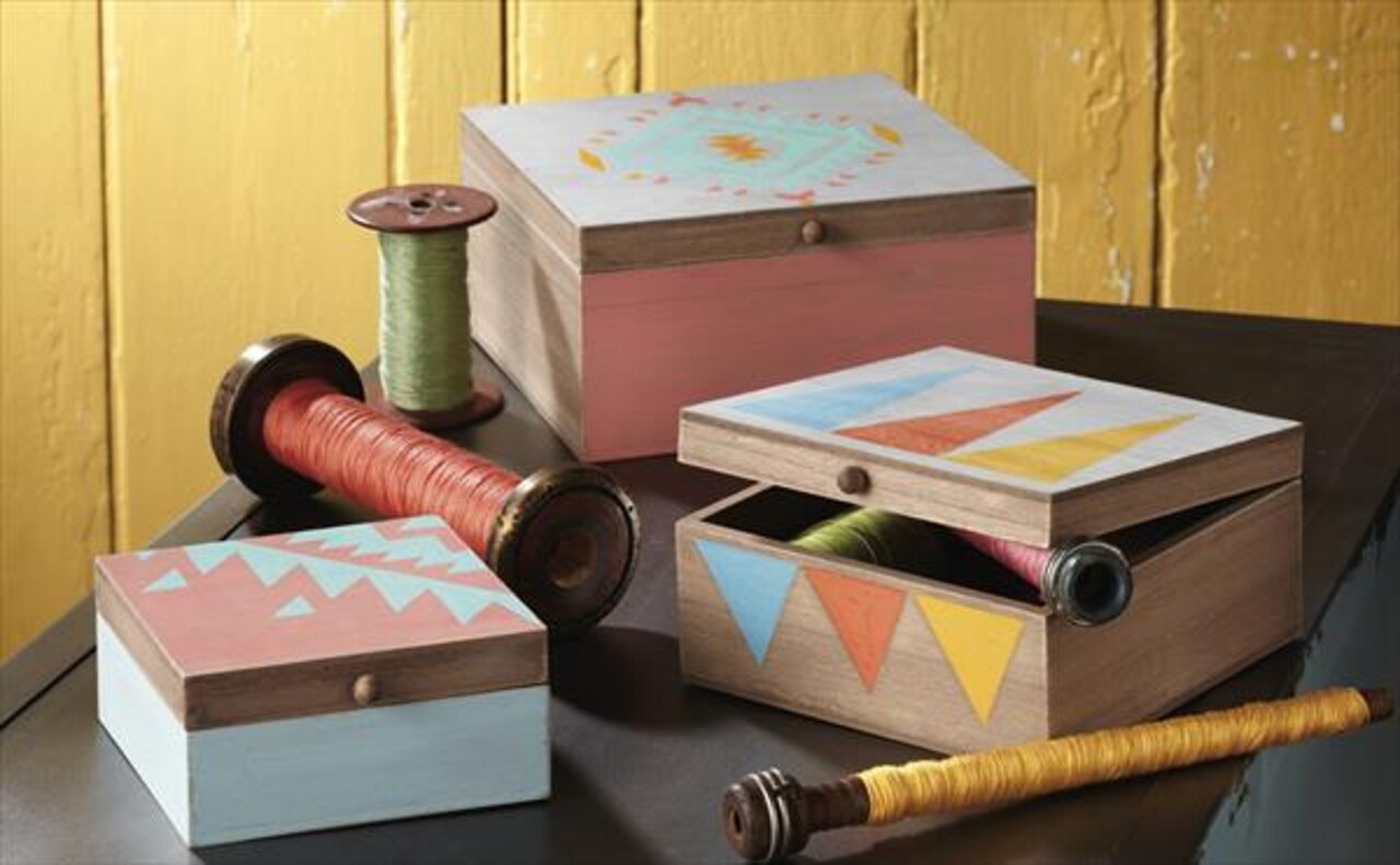 Midwest Set of 3 Petit Bazaar Decorative Weathered Boho Print Nested ...