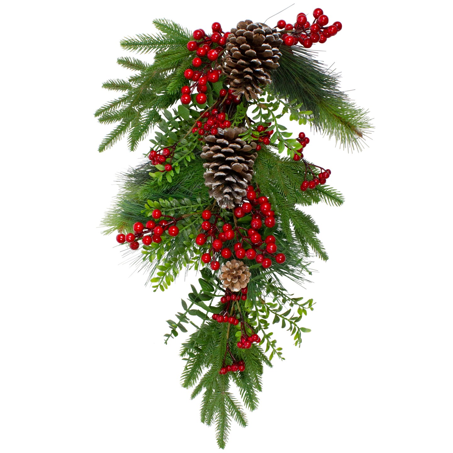 Northlight Berry Pine and Eucalyptus Artificial Teardrop Christmas Swag - 28" - Unlit
