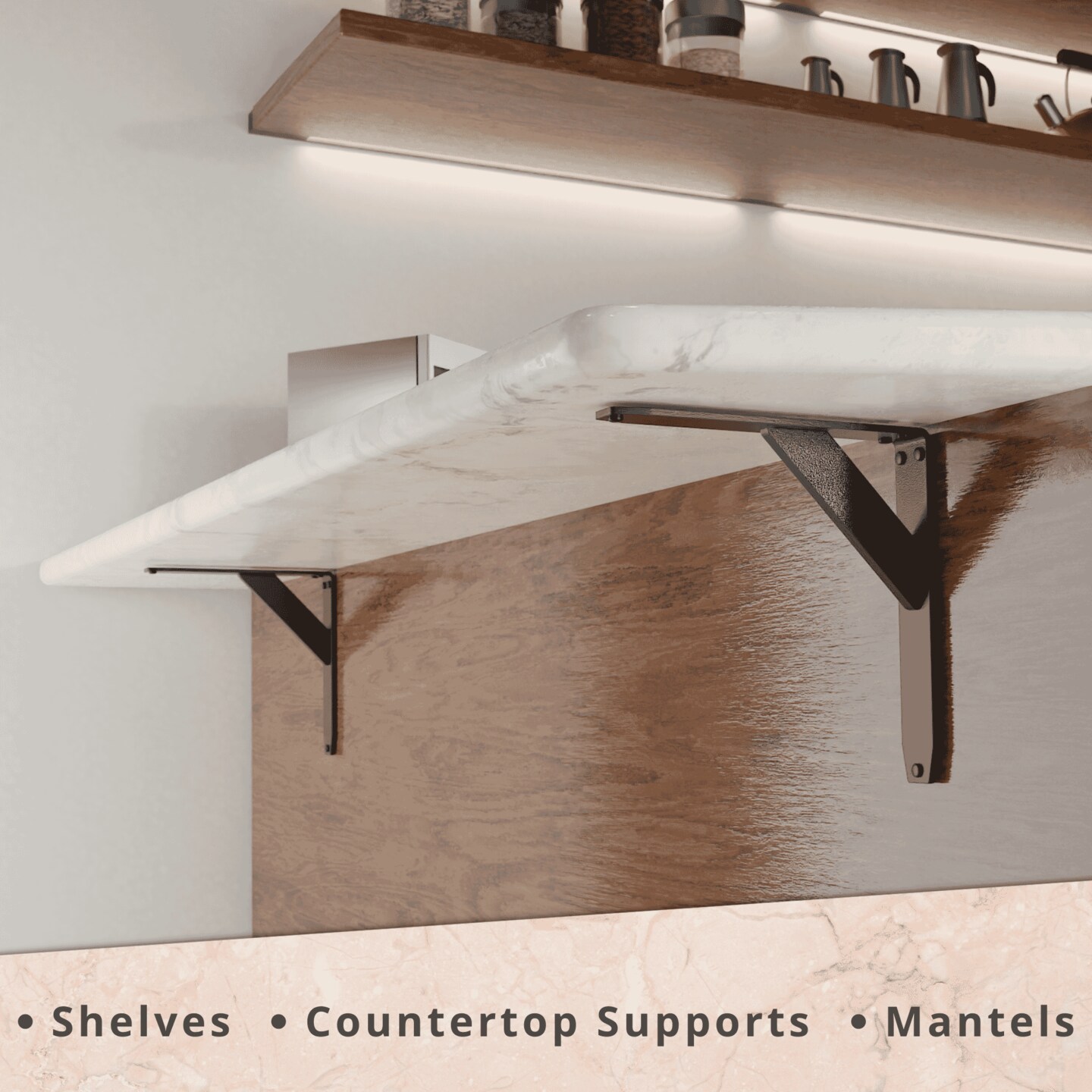 Jetstream Solid Heavy Duty Low Profile Welded Countertop Support Shelf Brackets