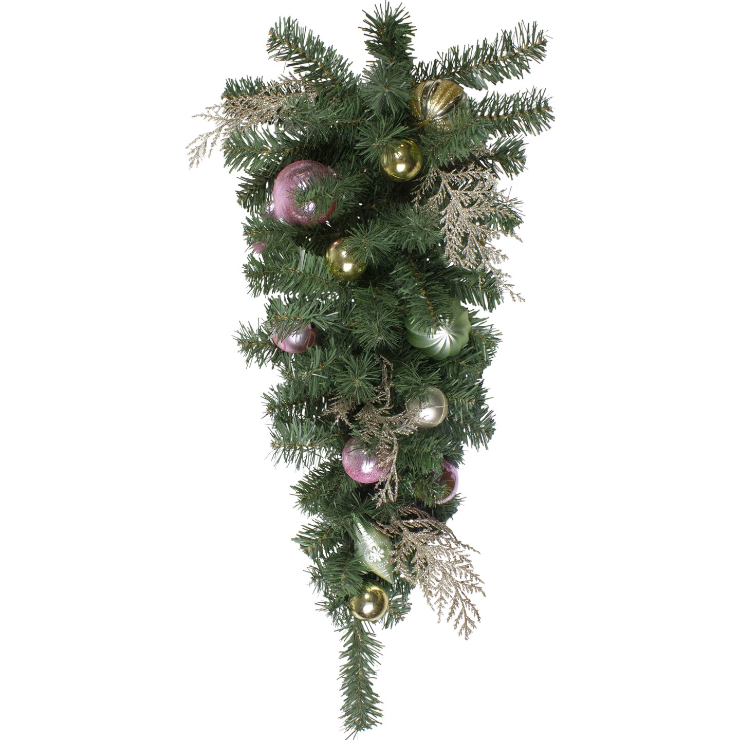 Northlight 30&#x22; Pink and Gold Frosted Artificial Christmas Teardrop Swag - Unlit