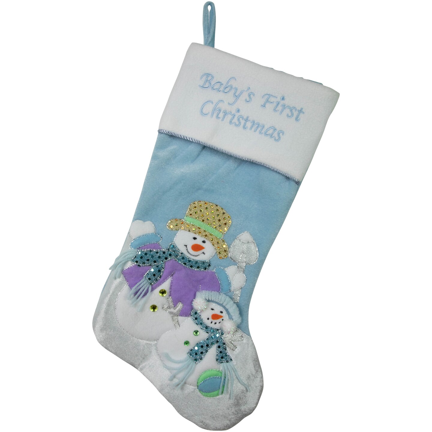 Northlight 21&#x22; Blue and White &#x22;Baby&#x27;s First Christmas&#x22; Snowman Stocking