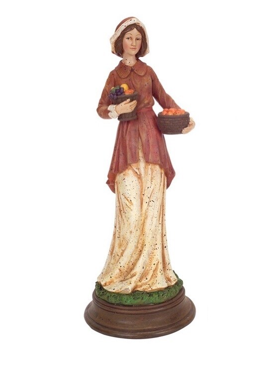 Melrose 13.25&#x22; Brown and Green Thanksgiving Harvest Pilgrim Woman Table Top Decoration
