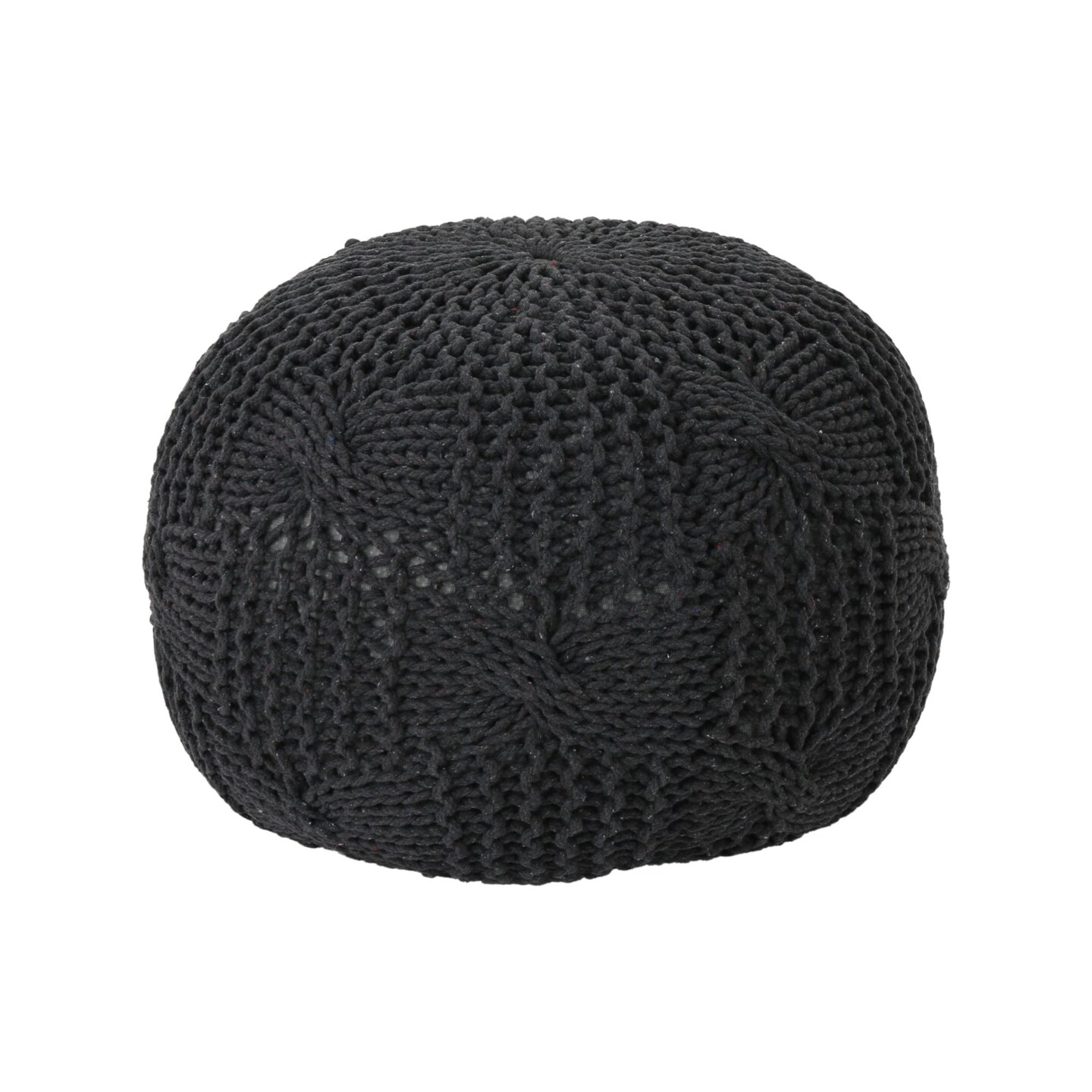 Contemporary Home Living 20&#x22; Black Contemporary Knitted Round Pouf Ottoman