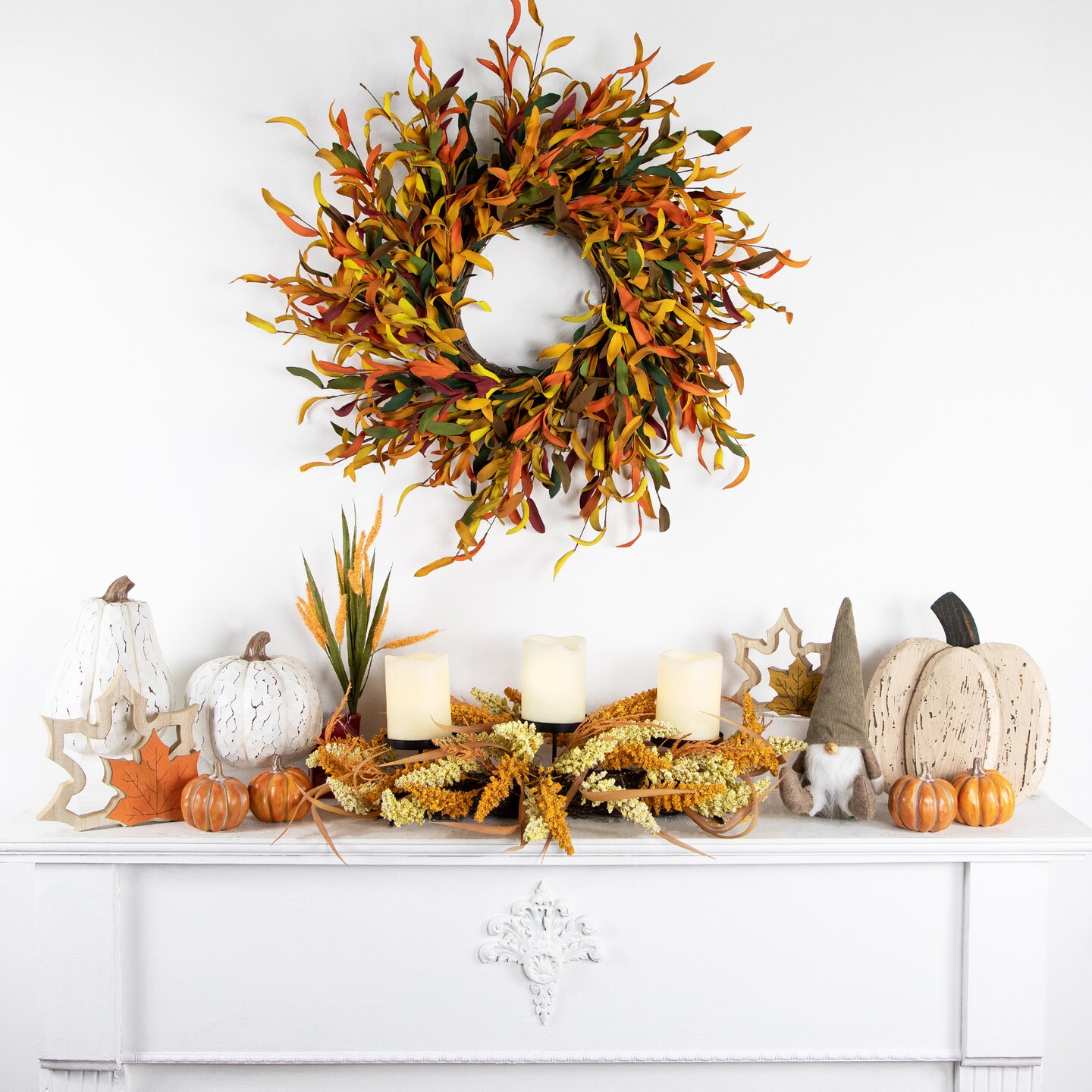 Candle Holder Harvest Triple with Metal/Glass Includes Hurricane - Thumbnail 3