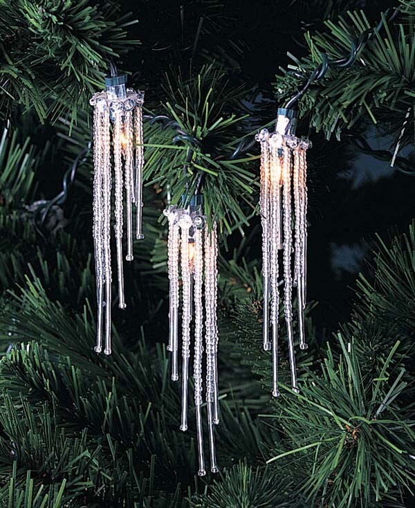 Kurt Adler Set of 10 Ice Palace Silver Dangling Beaded Icicle Christmas Lights - Green Wire