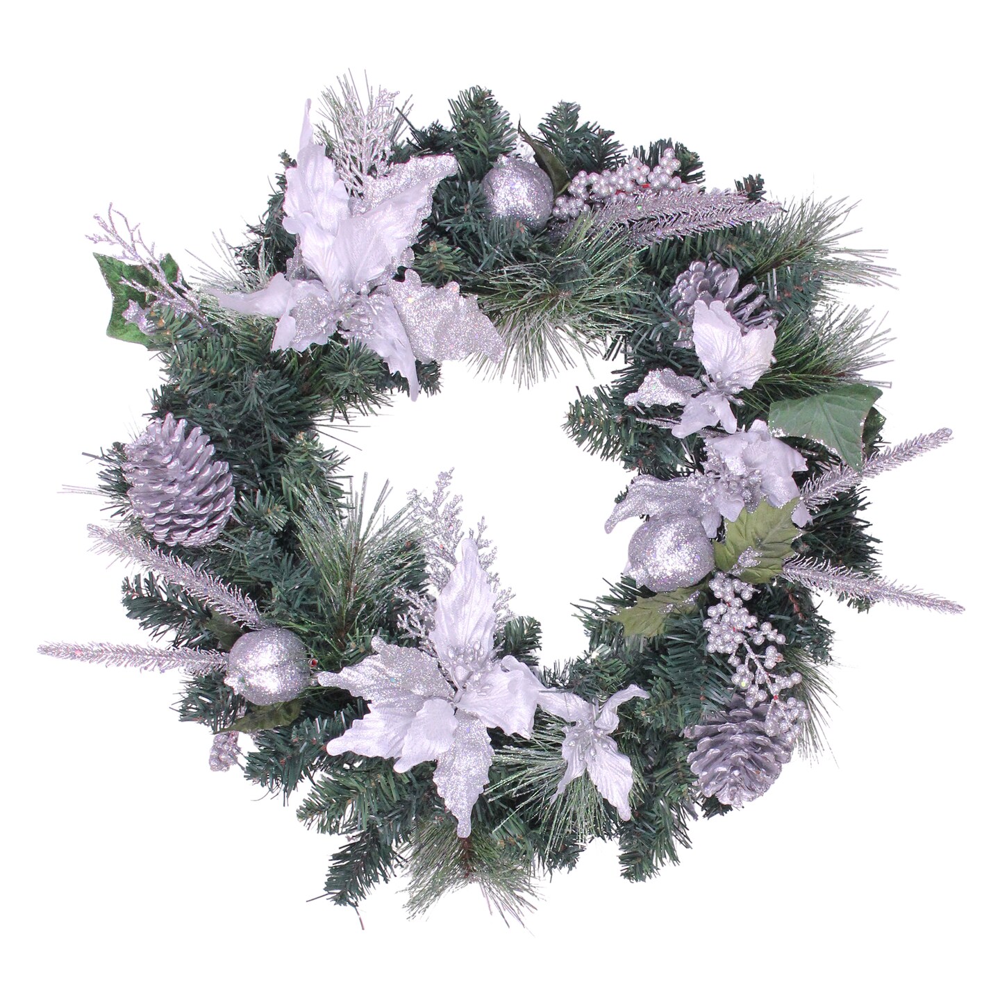 Northlight Glittered Poinsettia with Pine Cones Artificial Christmas Wreath - 24&#x22; - Unlit