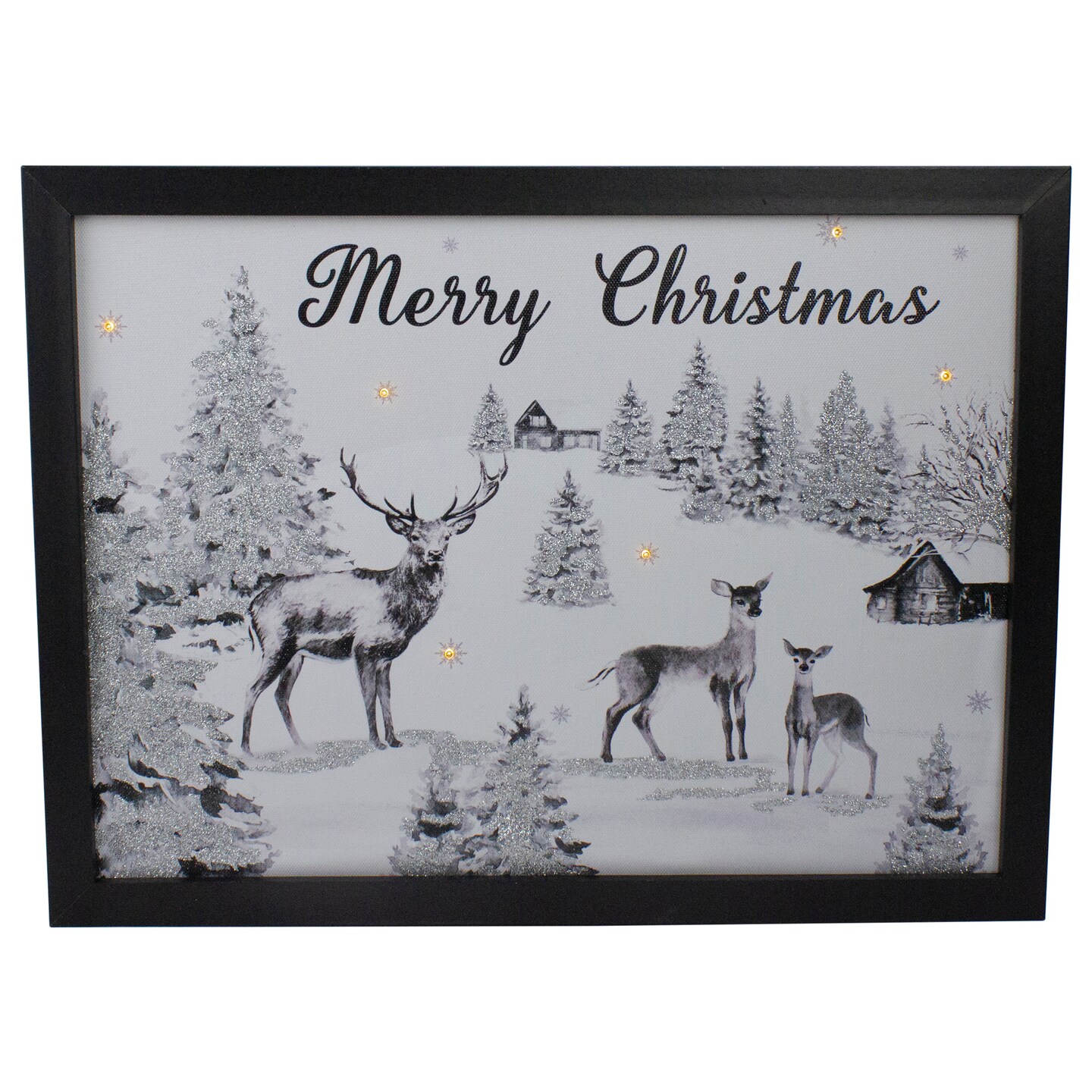 Northlight Lighted Black and White Winter Scene Merry Christmas Canvas Wall Art 11.75&#x22; x 15.75&#x22;